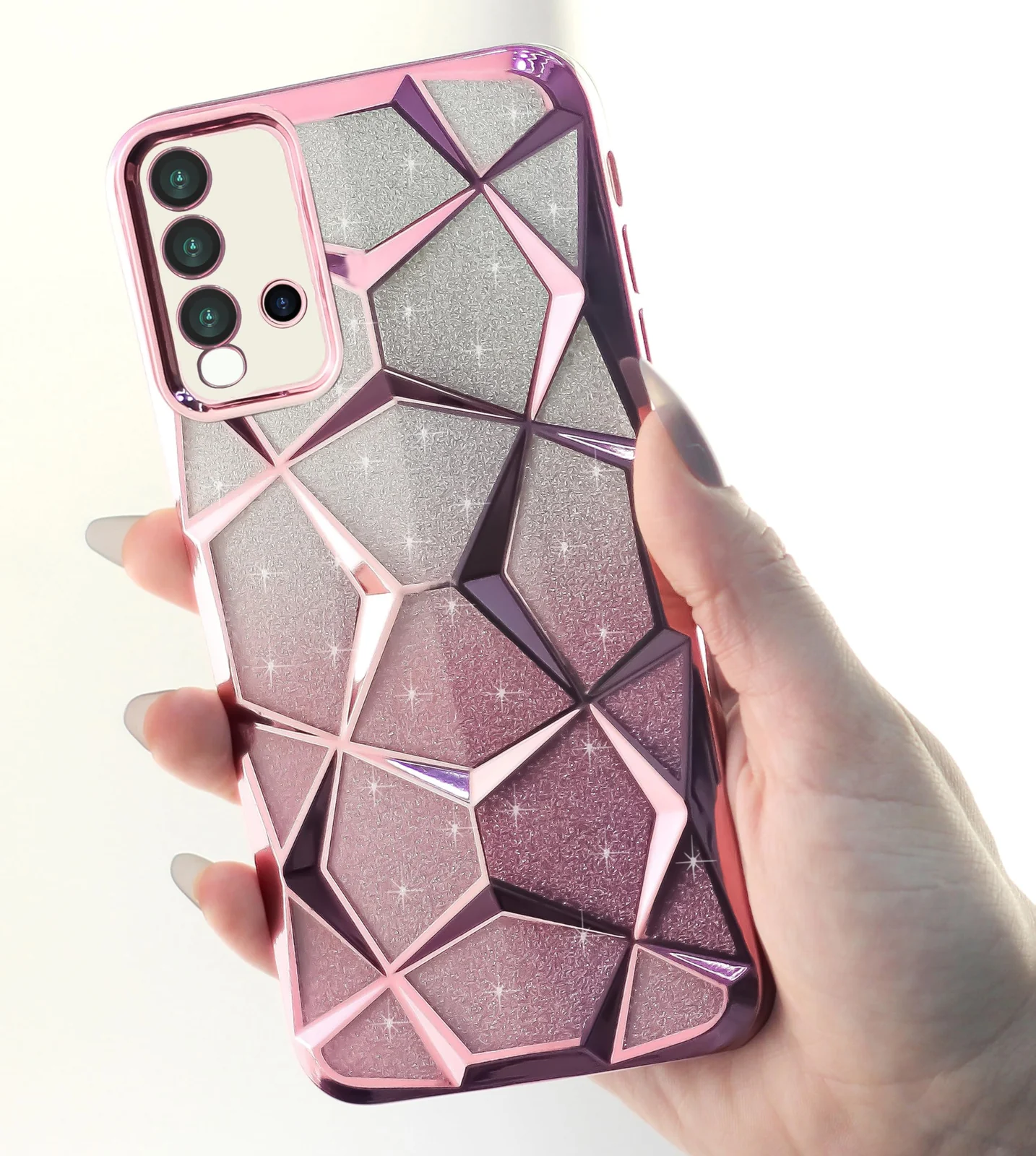 DL3 Mobilak Compatible with Xiaomi Redmi 9T Case Plating Bling Gradient Glitter Clear Cover Soft TPU Silicone Cute Camera Protection Shockproof Back for Women Girls Case - Pink