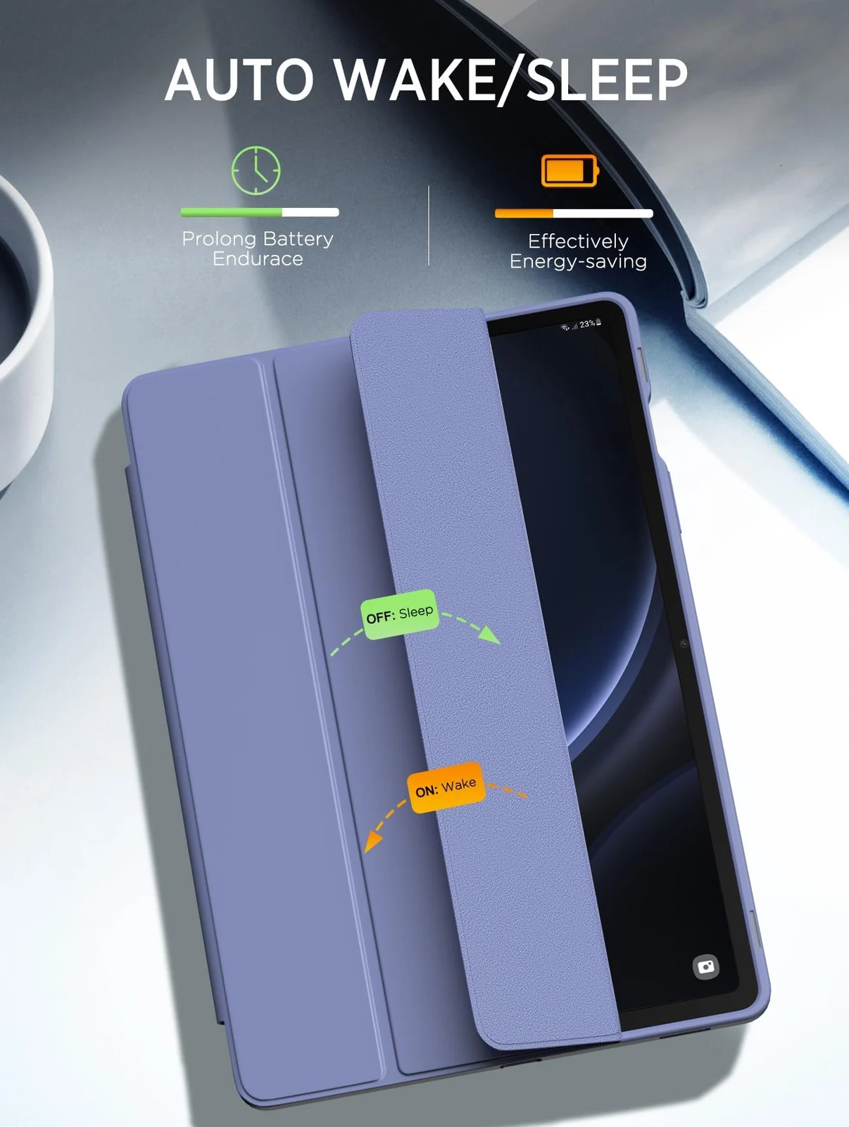DL3 Mobilak Hybrid Slim Case for Samsung Galaxy Tab S9 FE 5G 10.9 Inch/Galaxy Tab S9 11 Inch 2023 with S Pen Holder, Shockproof Cover with Clear Transparent Back Shell, Auto Wake/Sleep - Lavender