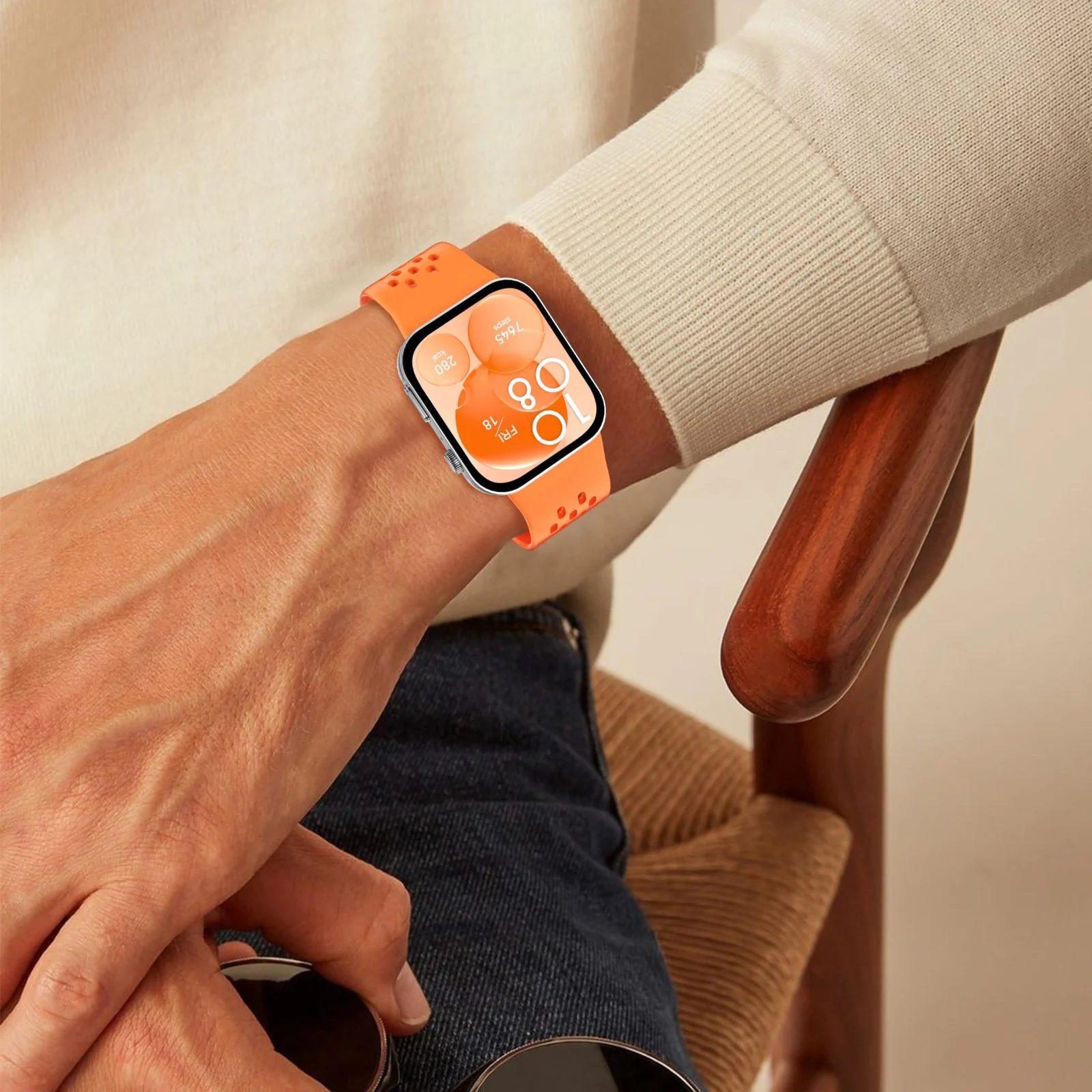 DL3 Mobilak Silicone Strap Compatible with Huawei Watch Fit 3/Fit 4/Fit 4 Pro Magnetic Metal Buckle Sport Silicone Breathable Strap for Men Women Band Quick Release Soft Replacment Wristband - Orange