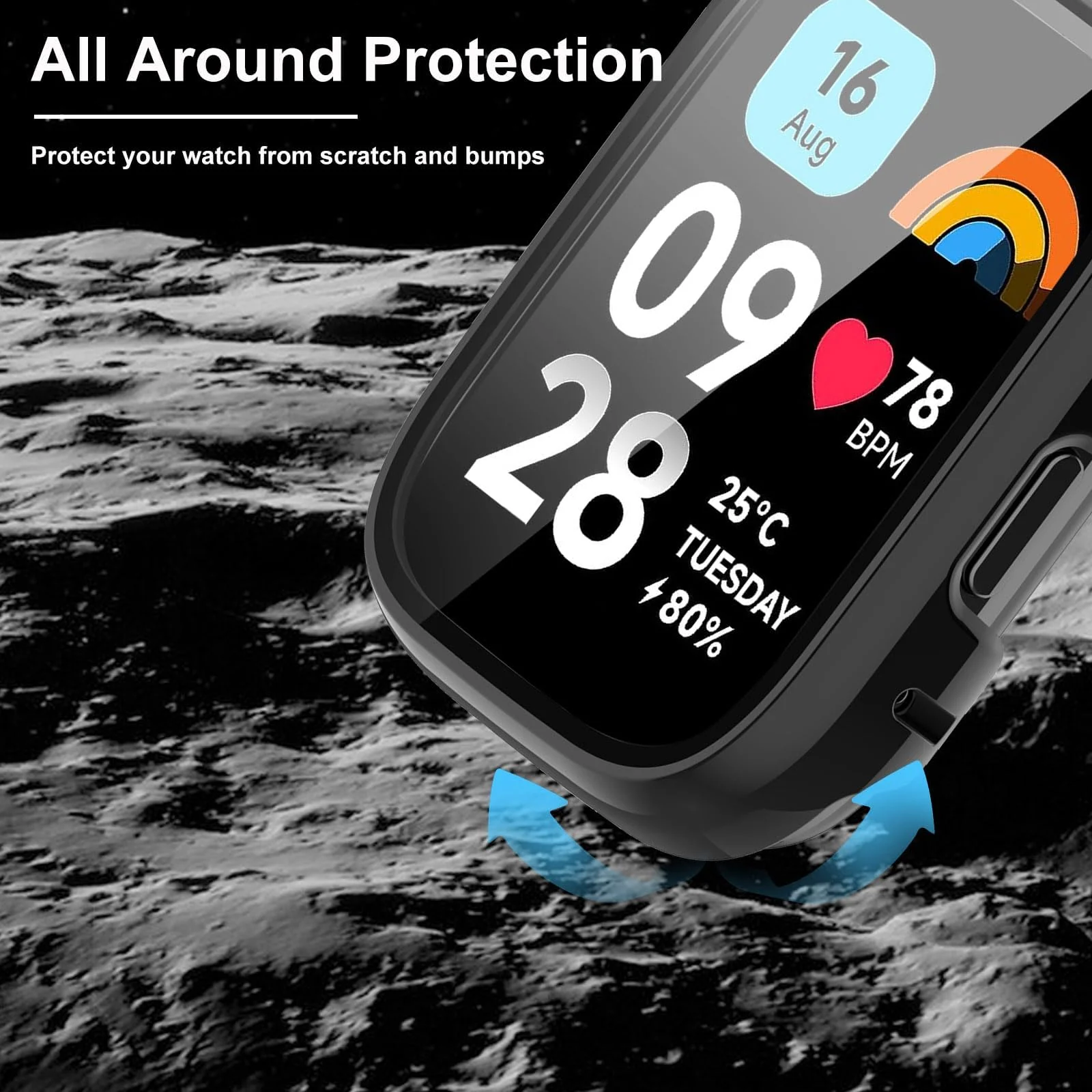 DL3 Mobilak Protective Case Compatible with Xiaomi Redmi Watch 3 Lite/Redmi Watch 3 Active 9H Hardness PC Case Bumper Full Slim Protective Cover with Tempered Glass - Black
