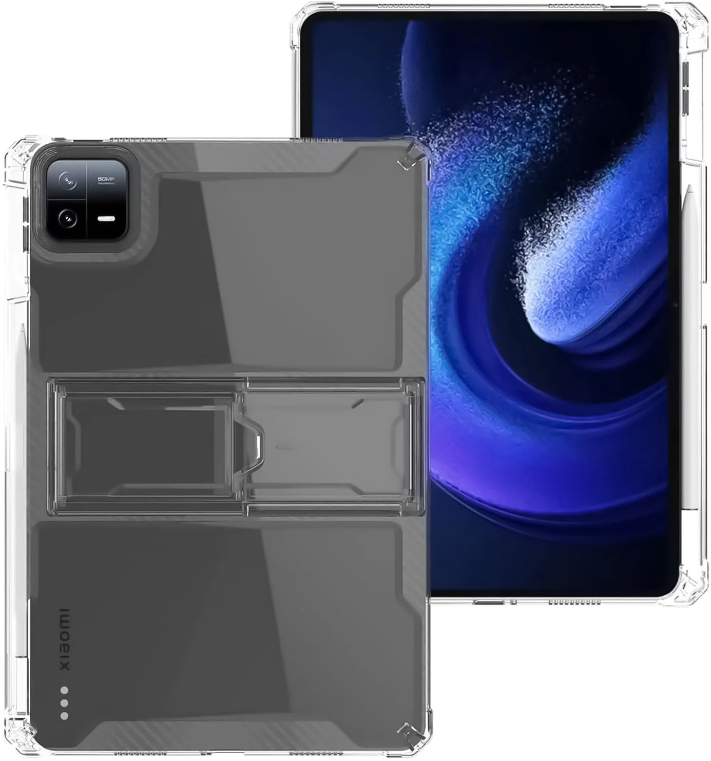 DL3 Mobilak Transparent Stand Case for Xiaomi Mi Pad 6/6 Pro (11-Inch, 2023 Model, 6th Generation) Case Shockproof, Slim Lightweight Anti-Yellowing Bumper, Kickstand Cover, with Pencil Holder - Clear