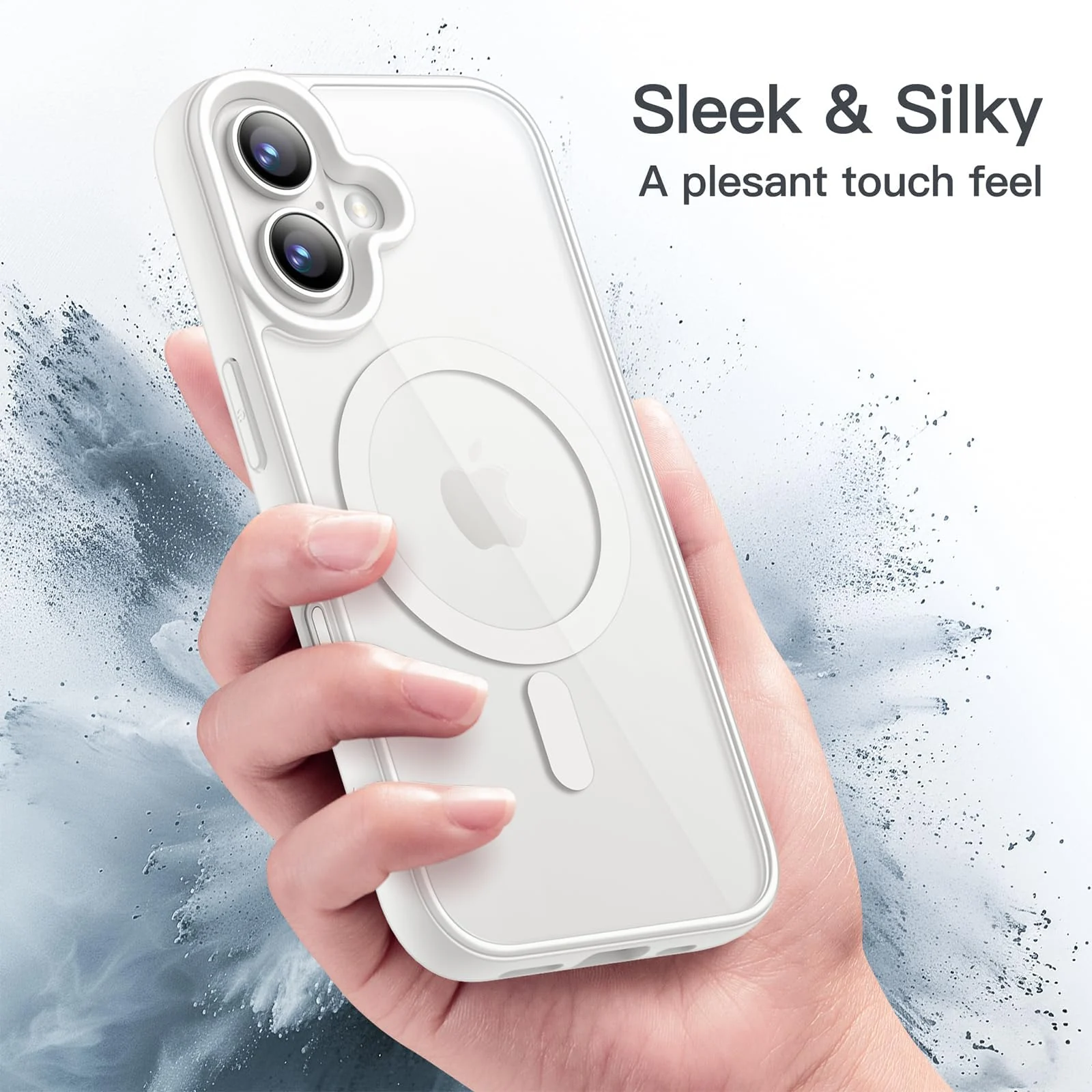 DL3 Mobilak Magnetic Case for iPhone 16 6.1-Inch Compatible with MagSafe, Shockproof Phone Bumper Cover, Solid Color Matte TPU Frame, Anti-Scratch Clear Back - White