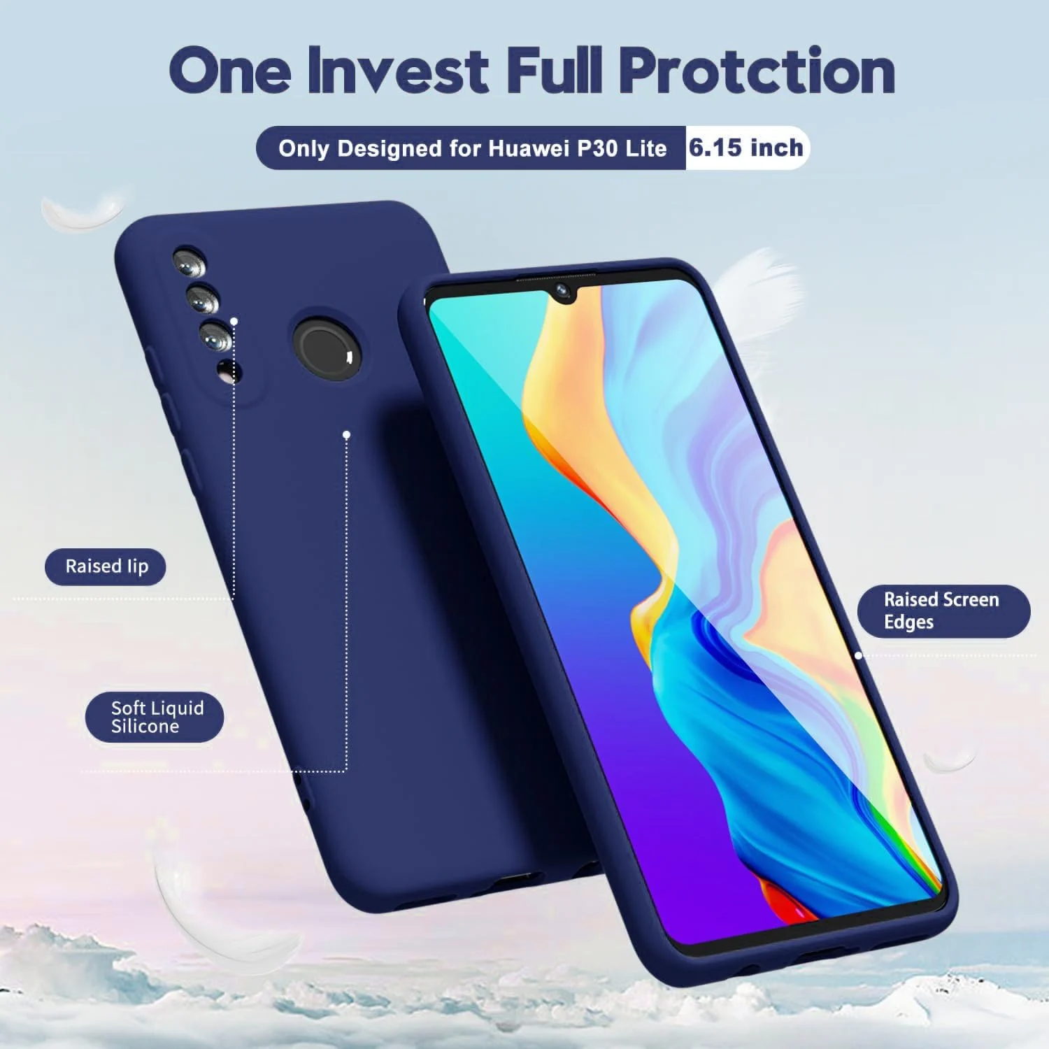 DL3 Mobilak Silicone Protective Case for Huawei P30 Lite / Nova 4E, Shock-absorbing protection, Scratch-resistant surface, Soft microfiber lining - Blue 2