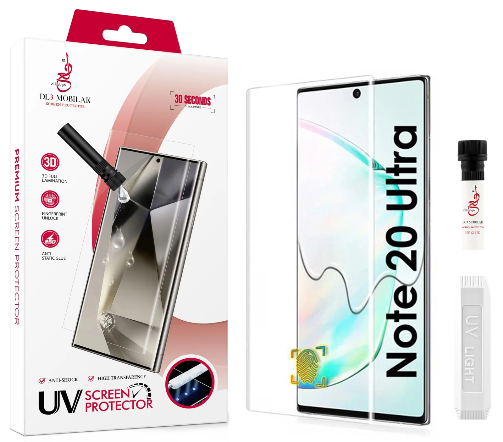 DL3 Mobilak Screen Protector Samsung Galaxy Note 20 Ultra [Liquid UV Tempered Glass] Full Screen adhesive [Sensitive Touch][Fingerprint Sensor Compatible] HD - Clear