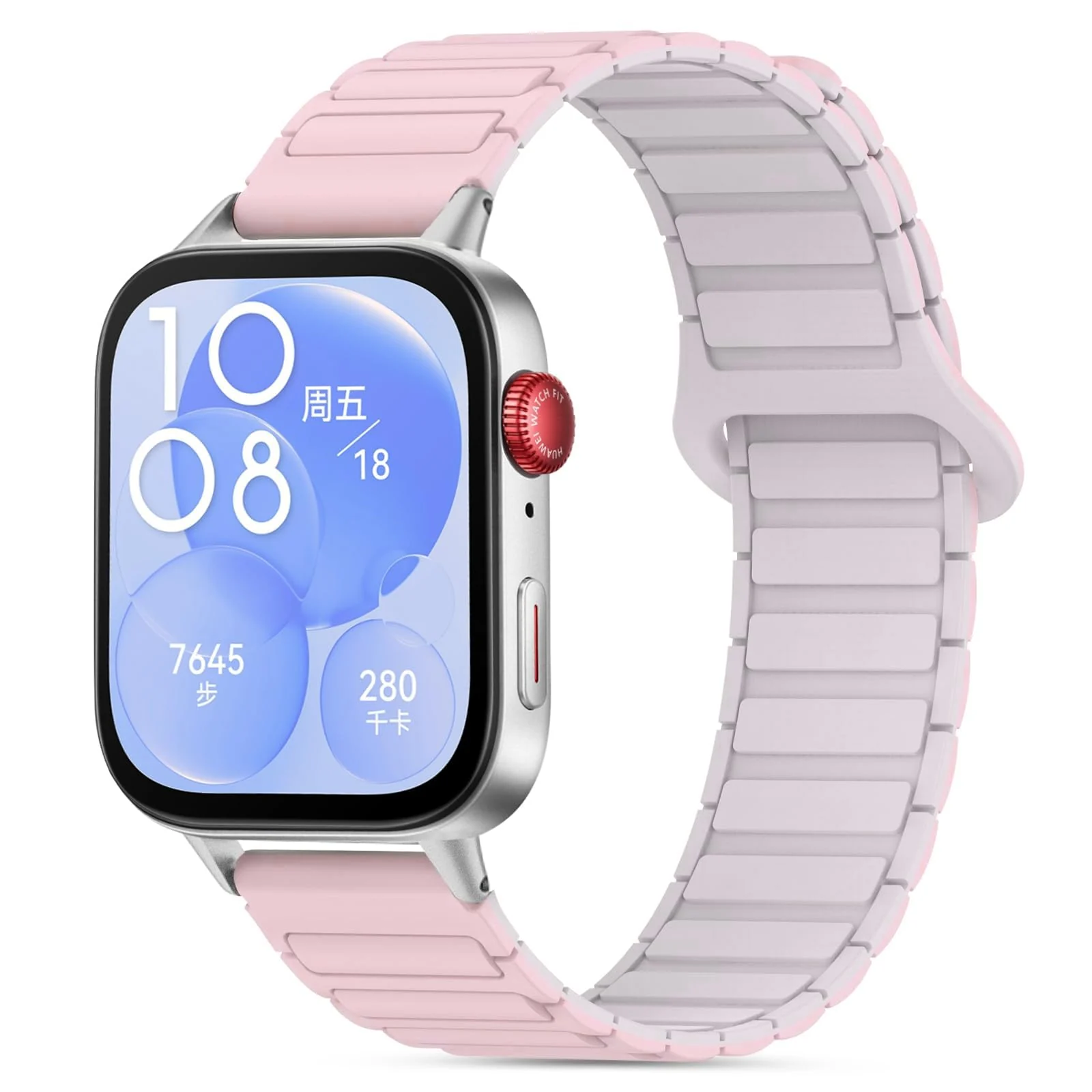 DL3 Mobilak Magnetic Strap for Huawei Watch Fit 4 Pro/Fit4/Fit 3 Replacement Straps Strong Silicone, Easy to Wear, Waterproof, Sporty, Daily Wear Watchbands for Men and Women - Pink | Beige
