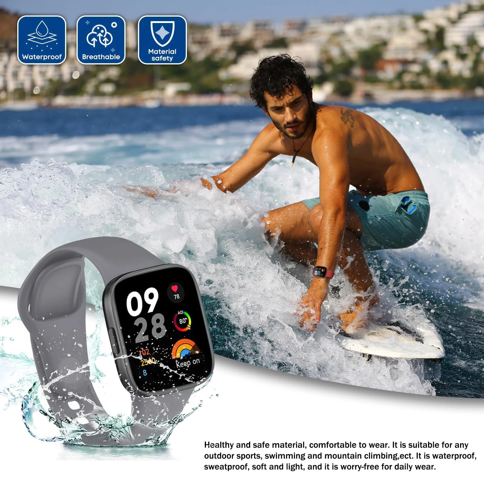 DL3 Mobilak Strap Silicone Compatible With Xiaomi Redmi Watch 3 Active/Redmi Watch 3 Lite, Sport Silicone Watch Band Wrist Strap, Bracelet Wristband Wrist Strap - Gray