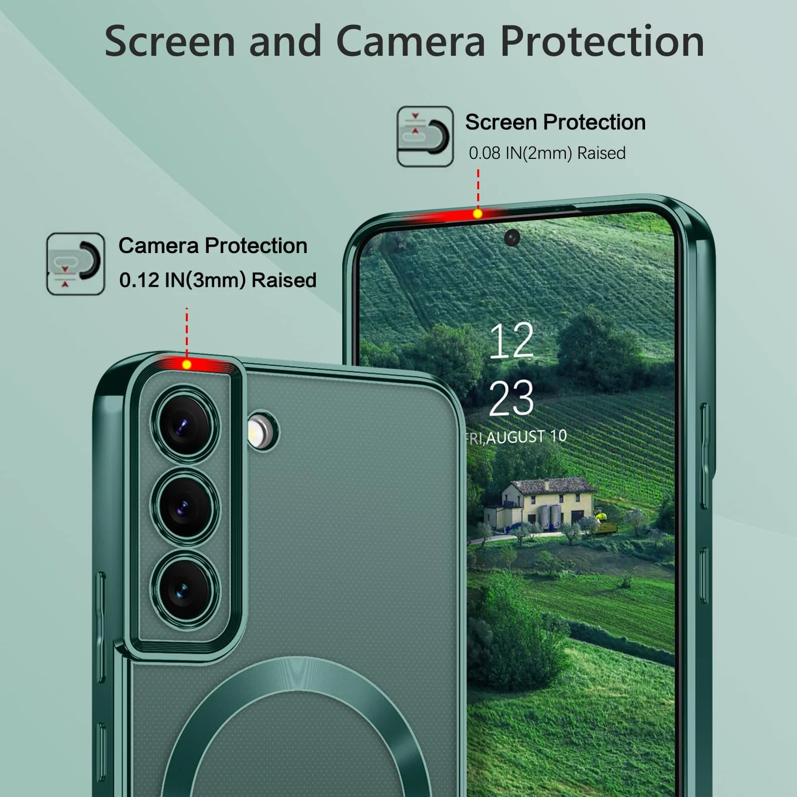 DL3 Mobilak Glitter Protective Case for Samsung Galaxy S22, Compatible with MagSafe accessories, Supports wireless charging, Camera protection - Green