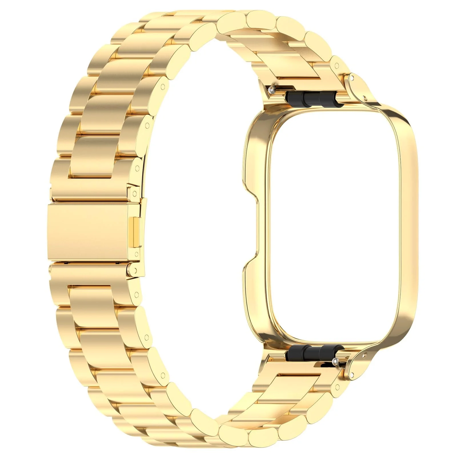 DL3 Mobilak Compatible with Xiaomi Redmi Watch 3 Band With Case, Metal Stainless Steel Bands Adjustable Wristbands Smartwatch Accessories for Redmi Watch3 Strap With Cover for Women Men - Gold