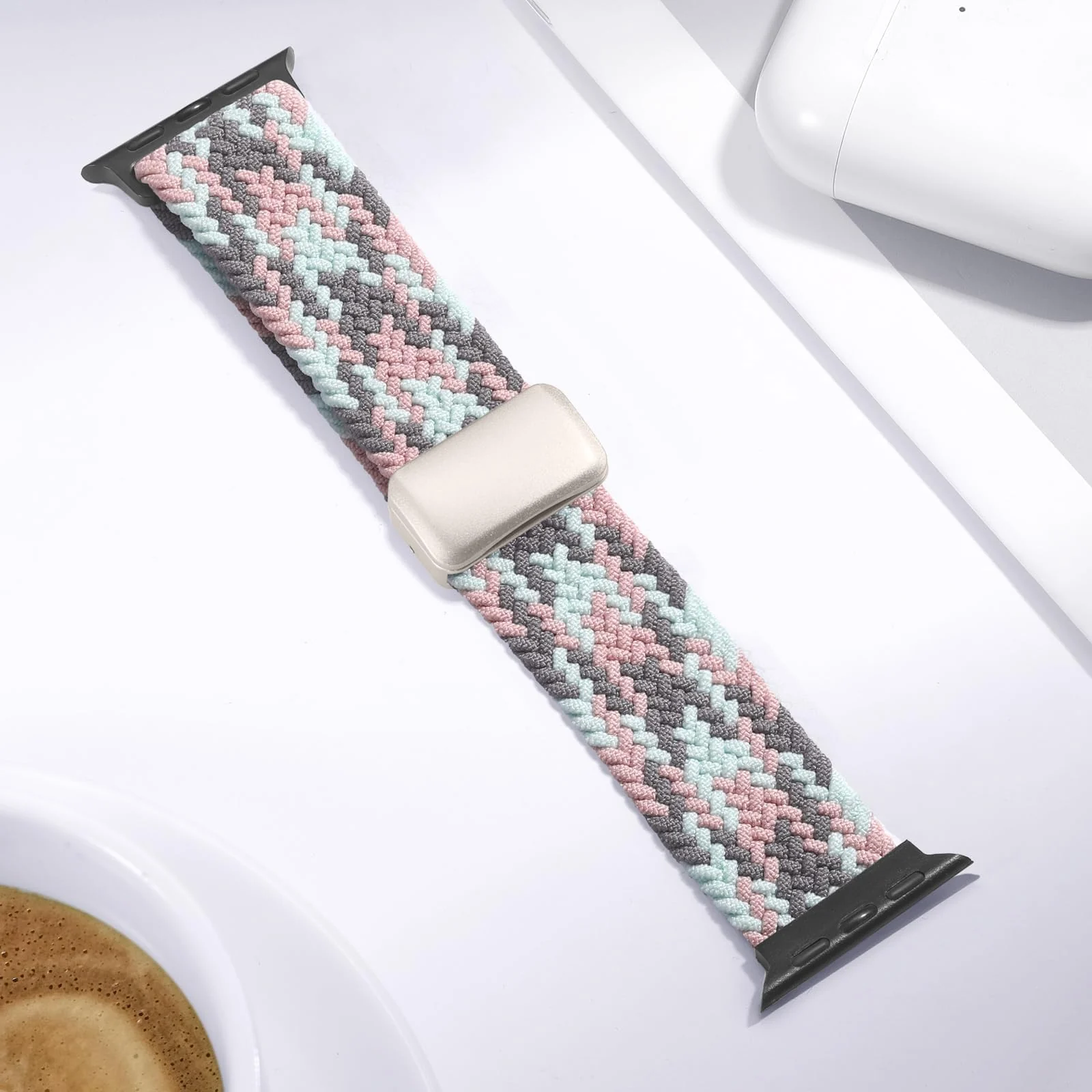 DL3 Mobilak Sport Solo Loop Compatible with Apple Watch Band 42mm 44mm 45mm 46mm 49mm for Women Men, Magnetic Strap Stretchy Braided Wristband for iWatch Series 11 10 9 8 7 6 5 4 3 Ultra 3 2 1 SE SE2 - Ash Pink Blue