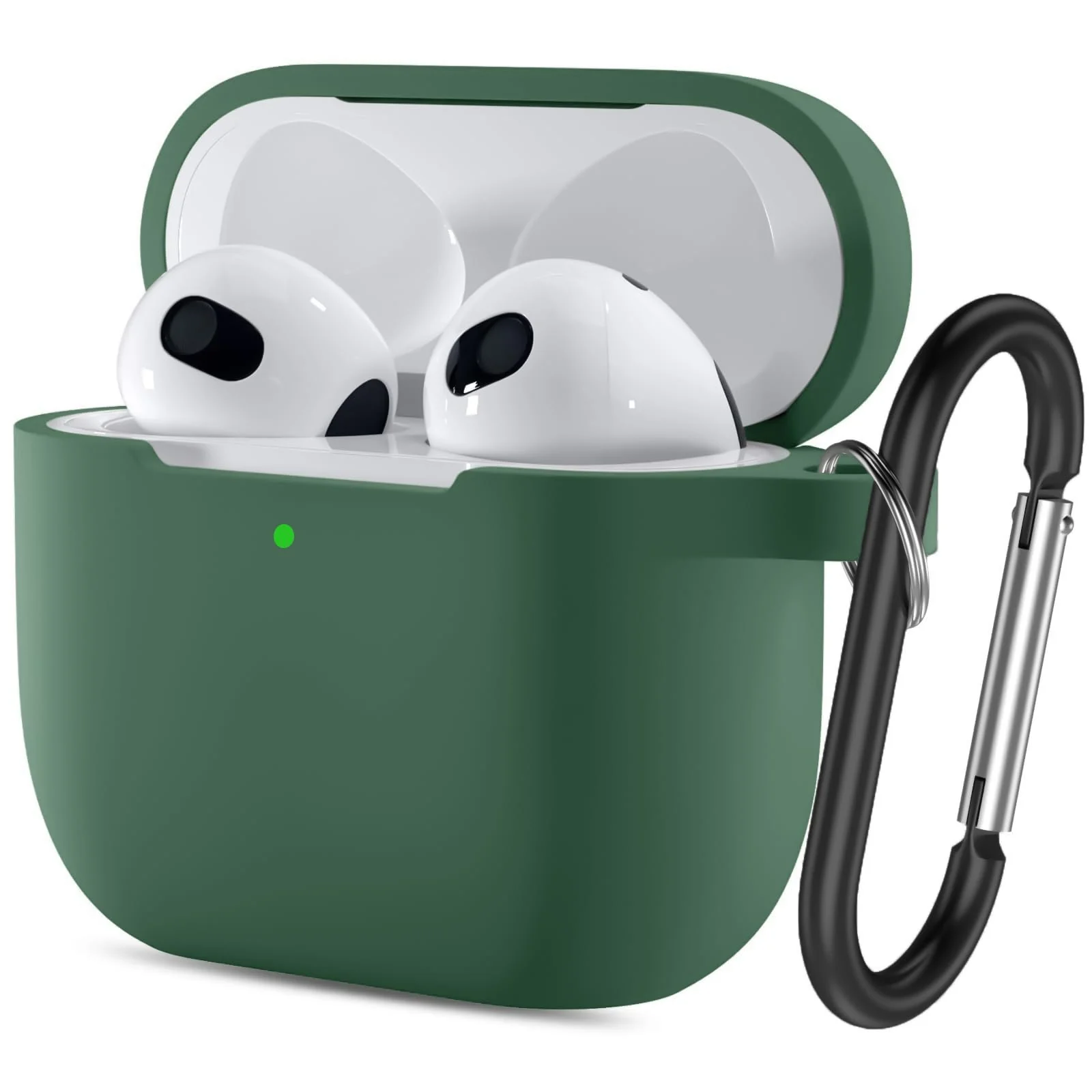 DL3 Mobilak Case Compatible with AirPods 3, Silicone Protective Accessories Skin with Keychain Compatible with AirPods 3rd Generation 2021 for Women Girl, Front LED Visible - Green