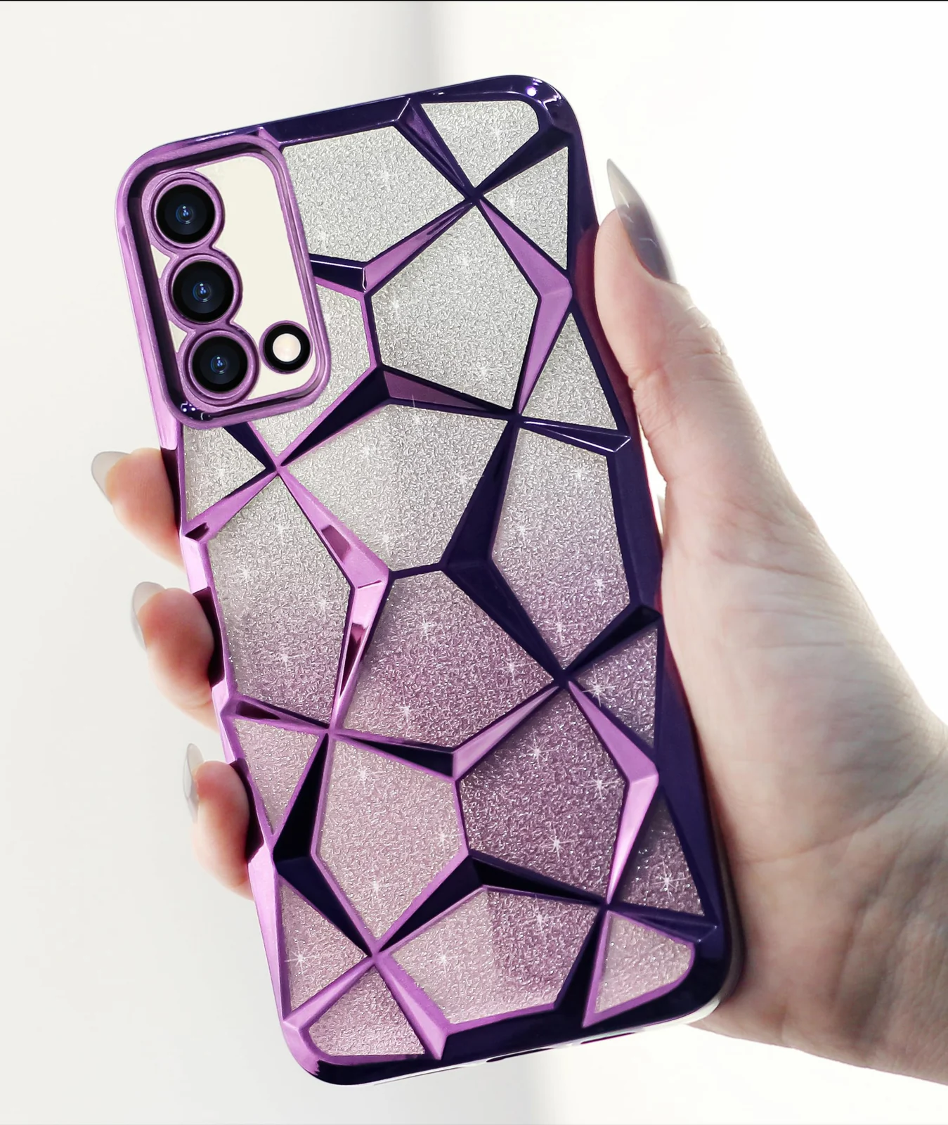 DL3 Mobilak Compatible with OPPO A74 4G / A95 4G Case Plating Bling Gradient Glitter Clear Cover Soft TPU Silicone Cute Camera Protection Shockproof Back for Women Girls Case - Purple