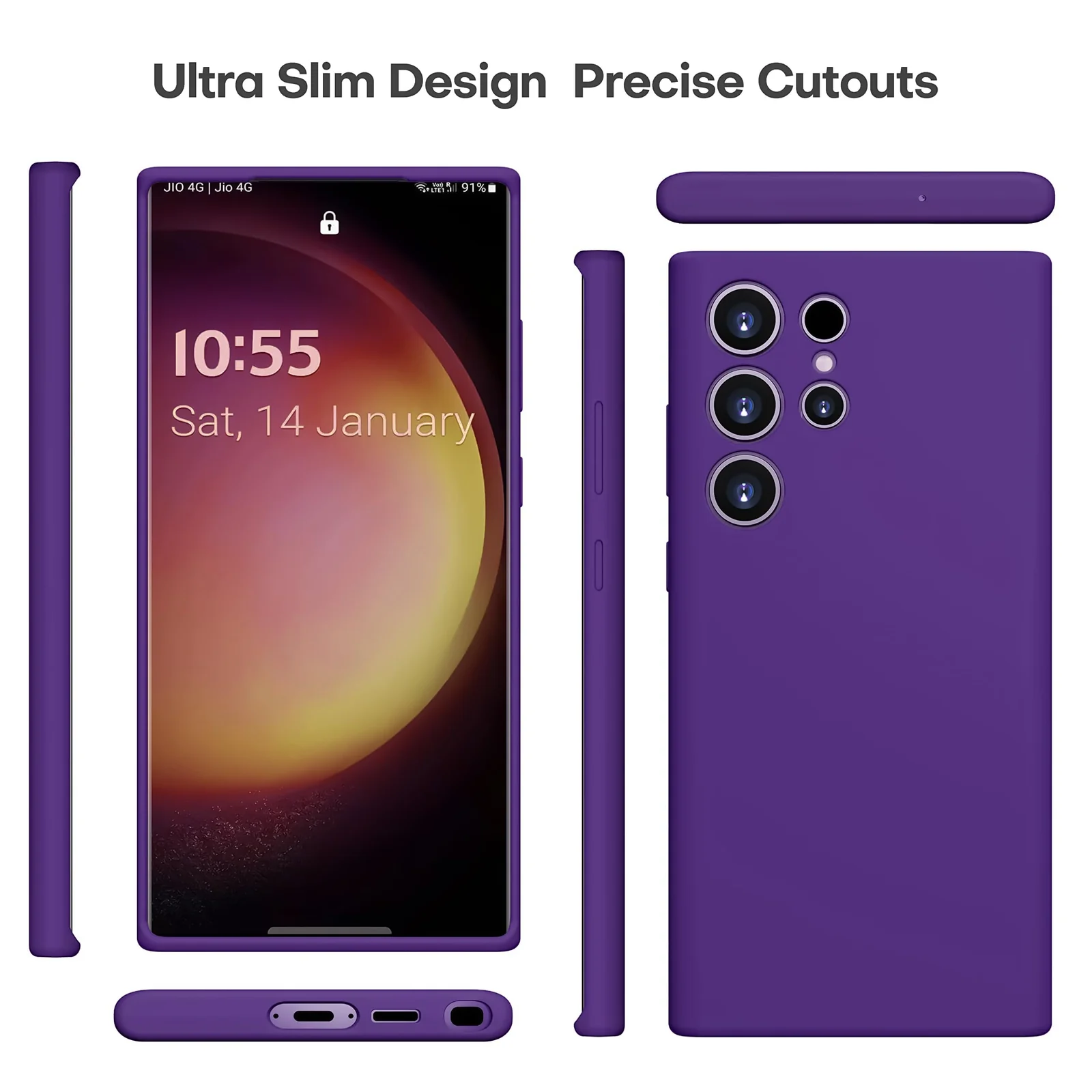 DL3 Mobilak Silicone Protective Case for Samsung Galaxy S24 Ultra, Shock-absorbing protection, Built-in kickstand, Integrated ring holder - Purple