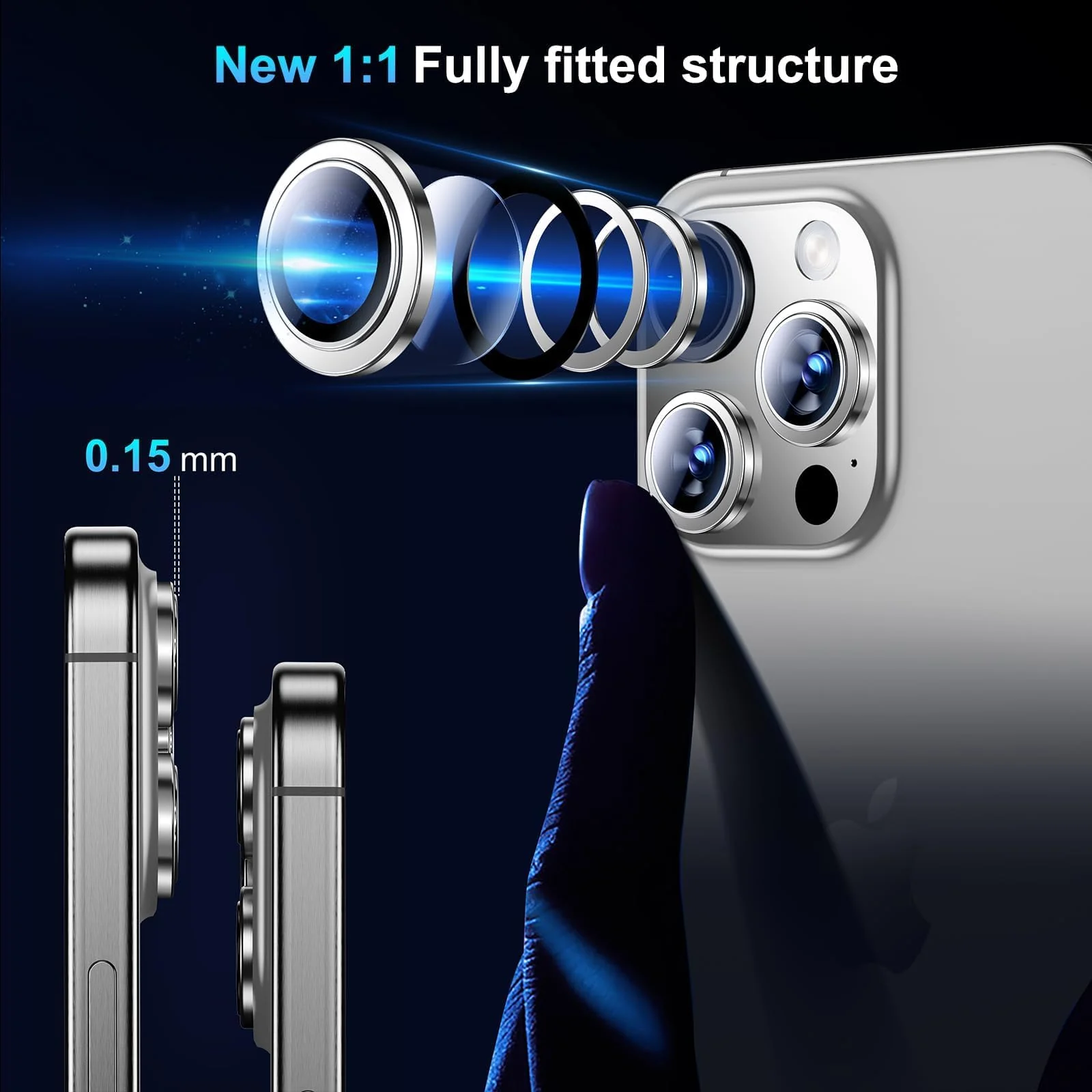 DL3 Mobilak Camera Lens Protector For iPhone 15 Pro/iPhone 15 Pro Max, [Keep Original Shooting] Tempered Glass Screen Protector Metal Individual Camera Cover, Case Friendly - Silver
