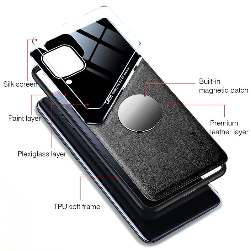 DL3 Mobilak Luxury Case For Xiaomi 14 Pro, Ultra-Thin Soft TPU Frame, Back Leather Mixed Double+Plexiglass Protective Cover With Built-in Car Magnetic - Black
