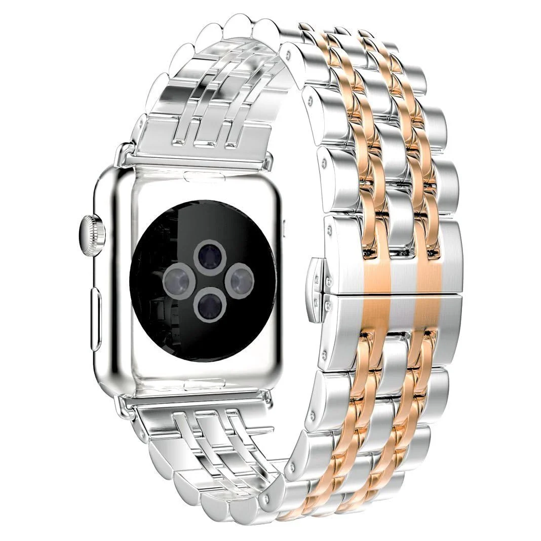 42MM/44MM/45MM/49MM — DL3 Mobilak Band For Apple Watch Ultra Band 49mm 45mm 44mm 42mm 41mm 40mm 38mm, Metal Stainless Steel Strap for Apple Watch Series 8 Ultra 7 6 5 4 3 2 1 Se (&, 42MM/44MM/45MM/49MM) - Silver & Rose Gold