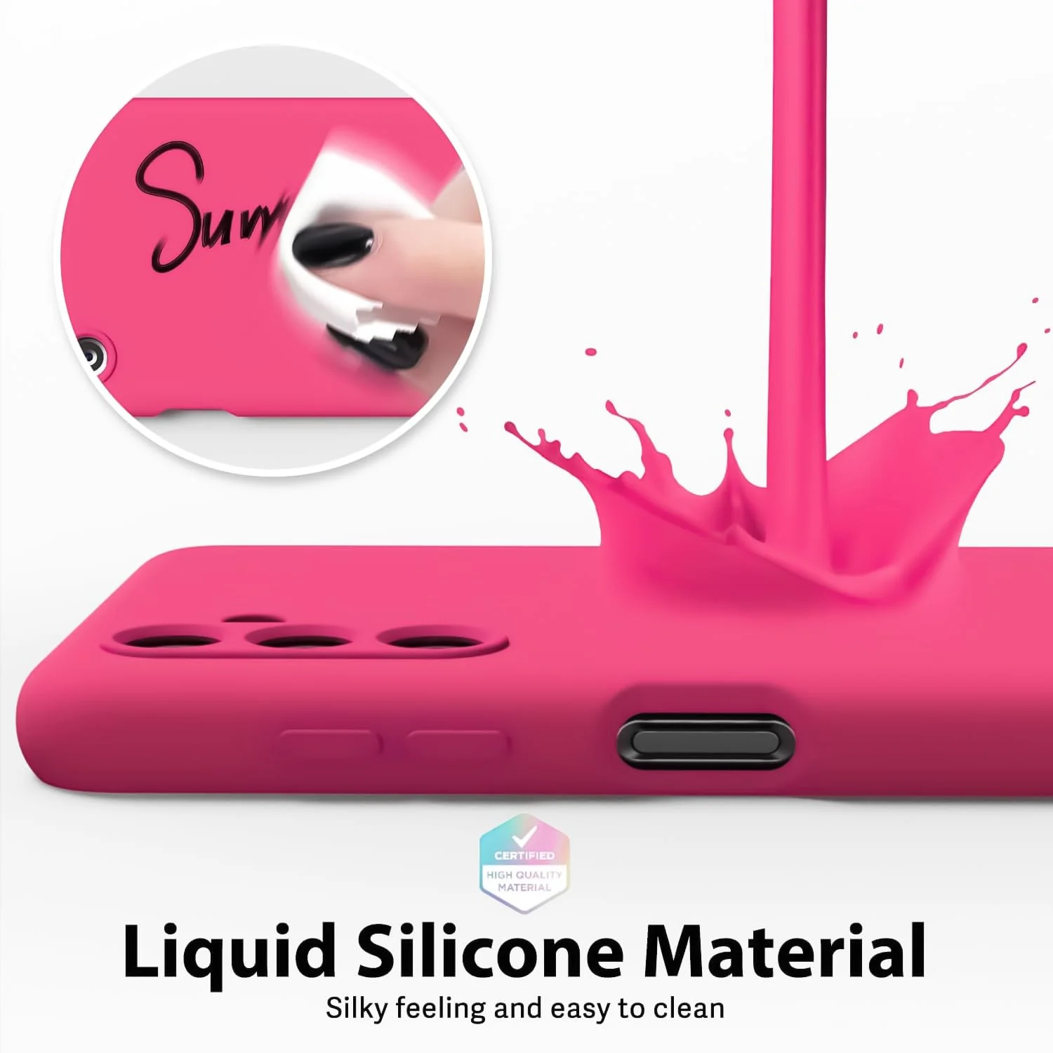 DL3 Mobilak Soft Silicone Protective Case for Samsung Galaxy A15 with Microfiber Lining and Shockproof Design - Hot Pink