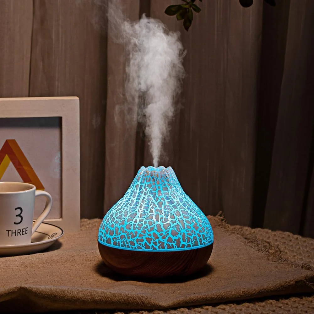 Mobigon Wood Cool Mist Ultrasonic Humidifier for Room Moisture, Aroma Diffuser for Home, 300ml Essential Oil Diffuser with 7 Colorful Night Light, Auto Shut-Off, Home, Office, car - E.Dark Brown