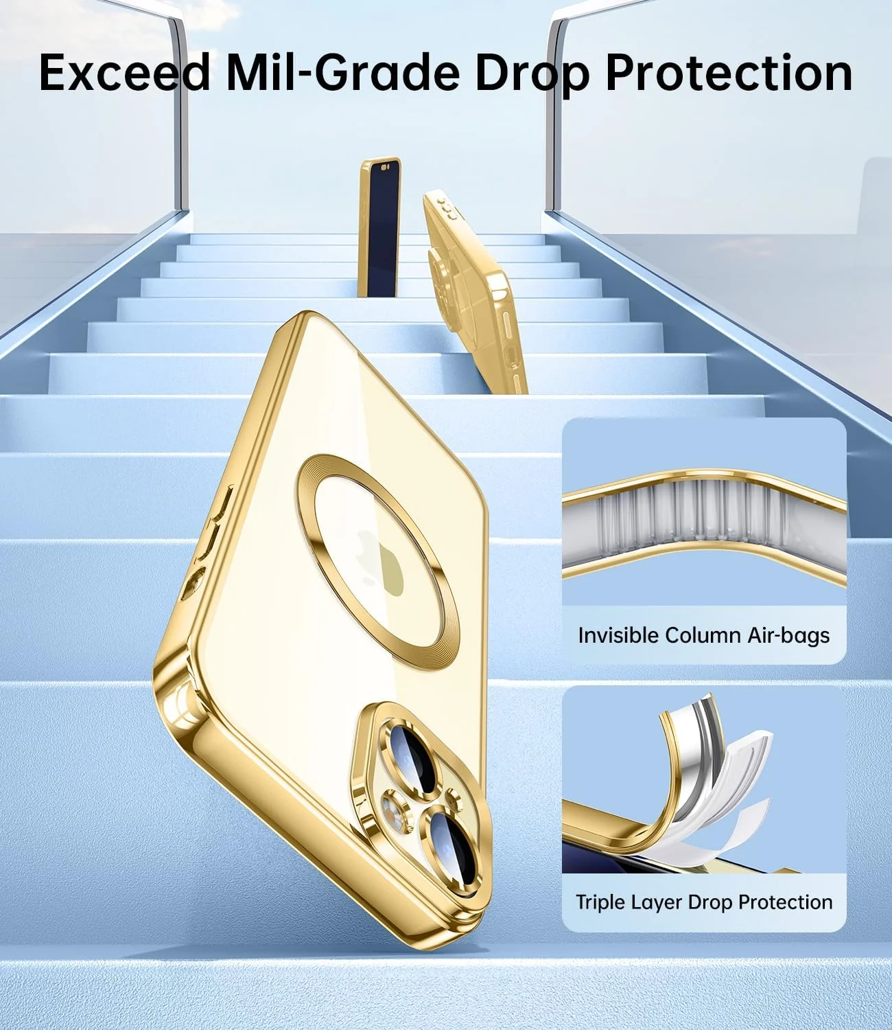 DL3 MOBILAK MagSafe Phone Case with Camera Lens Protector for Apple iPhone 14, Gold