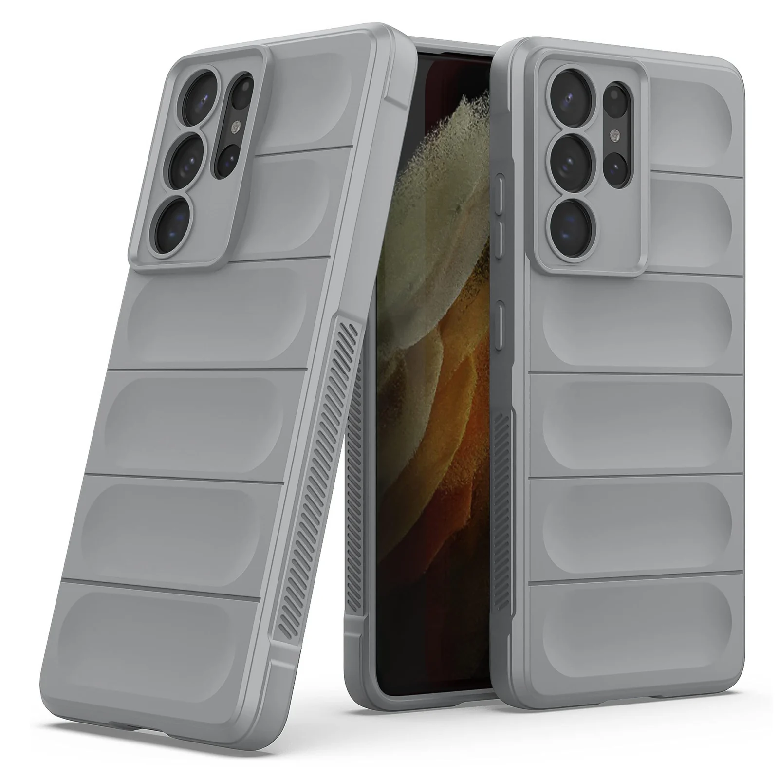 DL3 Mobilak Silicone Case for Samsung Galaxy S21 Ultra Heavy Duty Protective [Slim Fit] Shockproof Soft Flexible Protective Design Shock-Absorption TPU Cover With Camera Protection - Gray