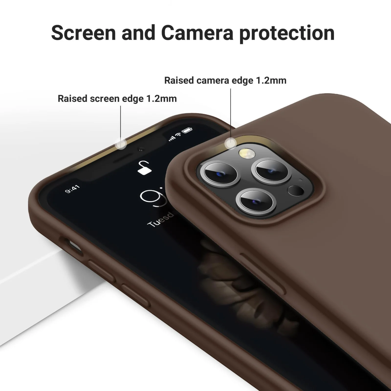 DL3 Mobilak Liquid Silicone Protective Case for iPhone 13 Pro (6.1 Inch) with Camera Protection and Microfiber Lining - Brown