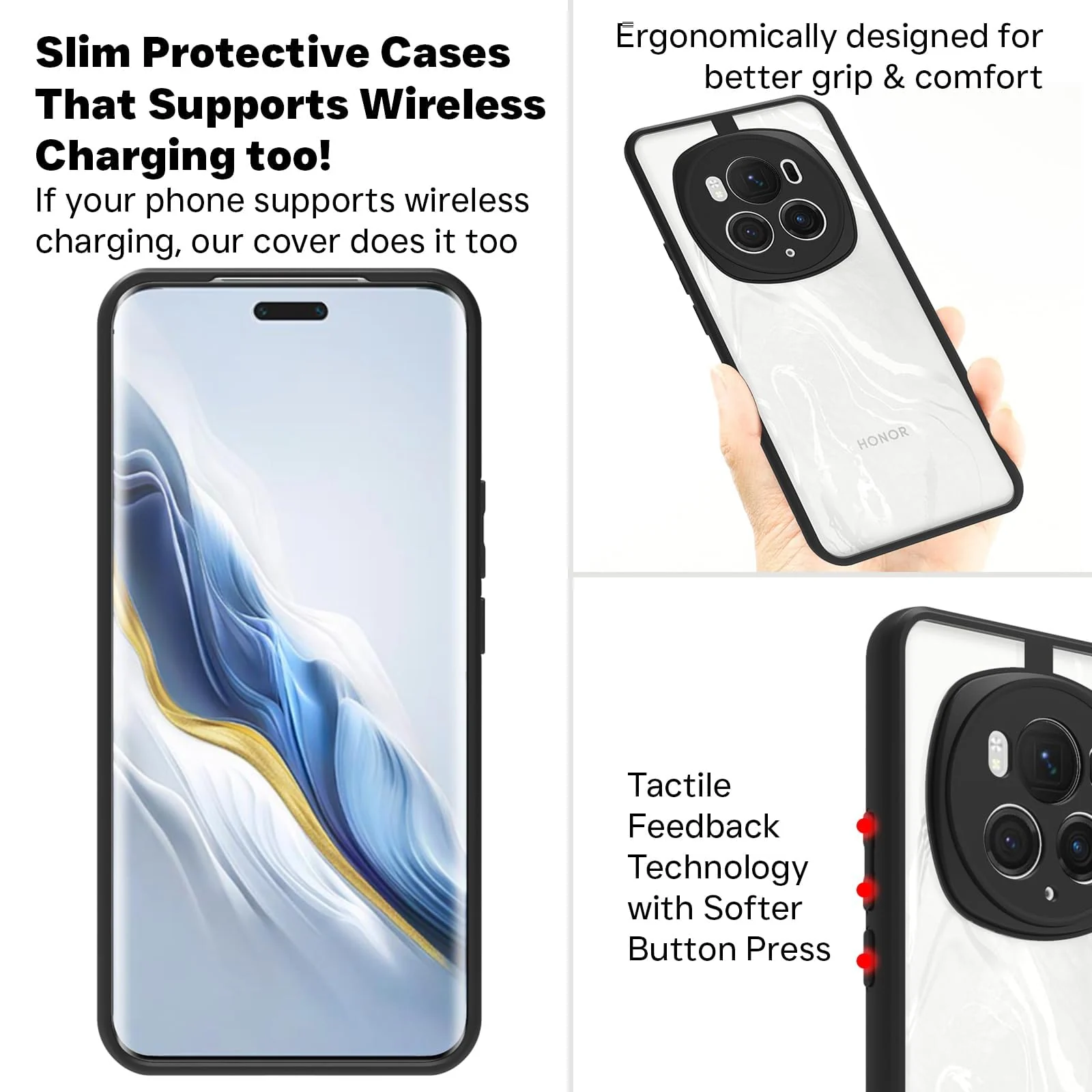 DL3 Mobilak Soft Silicone Protective Case for Honor Magic 6 Pro with Camera Protection and Military-Grade Protection - Black