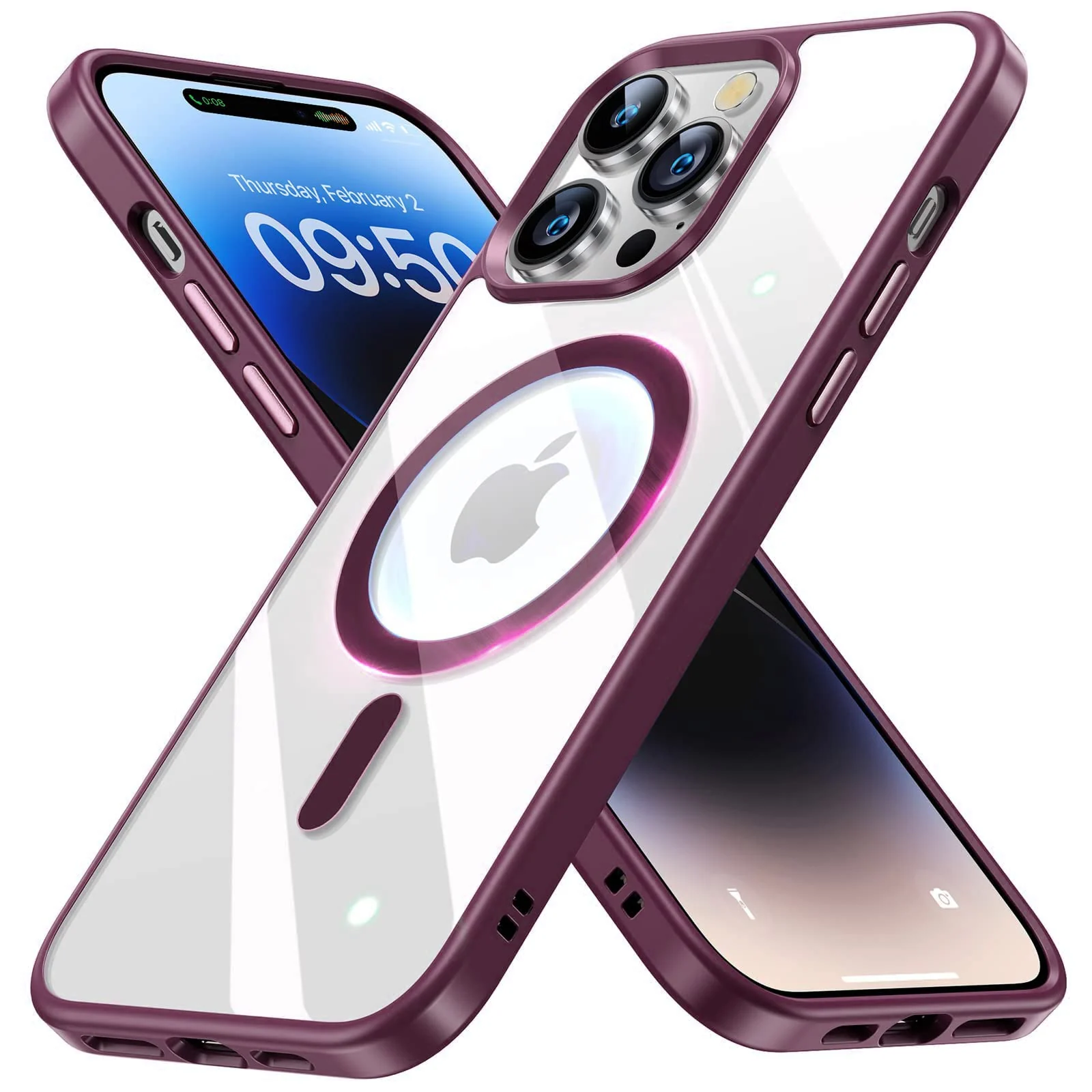 DL3 Mobilak Clear TPU Case for iPhone 13 Pro (6.1 Inch), Compatible with MagSafe accessories, Shock-absorbing protection, Anti-fingerprint finish - Wine Red