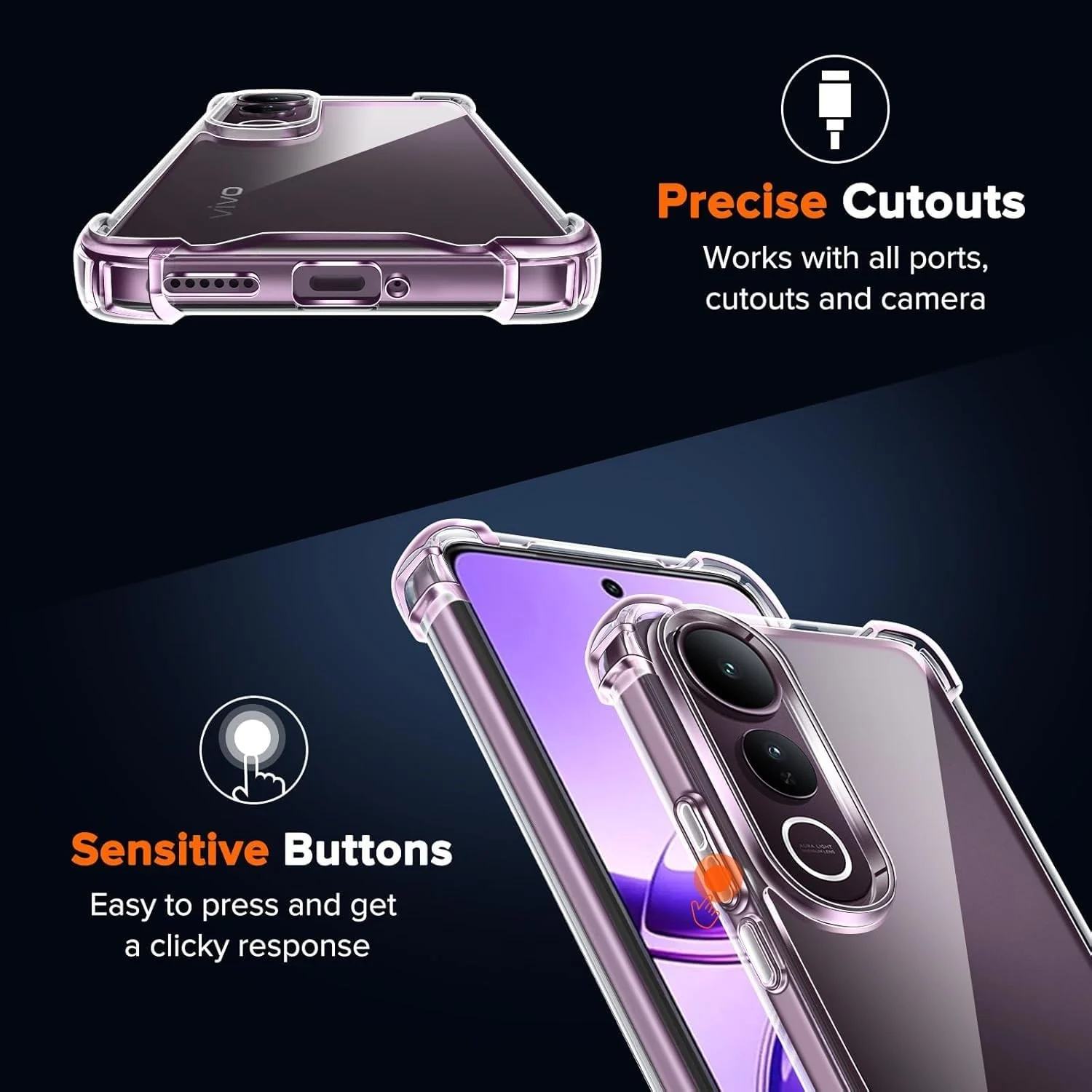 DL3 Mobilak Case Compatible with vivo V50 Lite 4G/vivo V50 Lite 5G, Cover Silicone TPU Gorilla Anti-shock Protector Camera Shockproof Corners - Clear