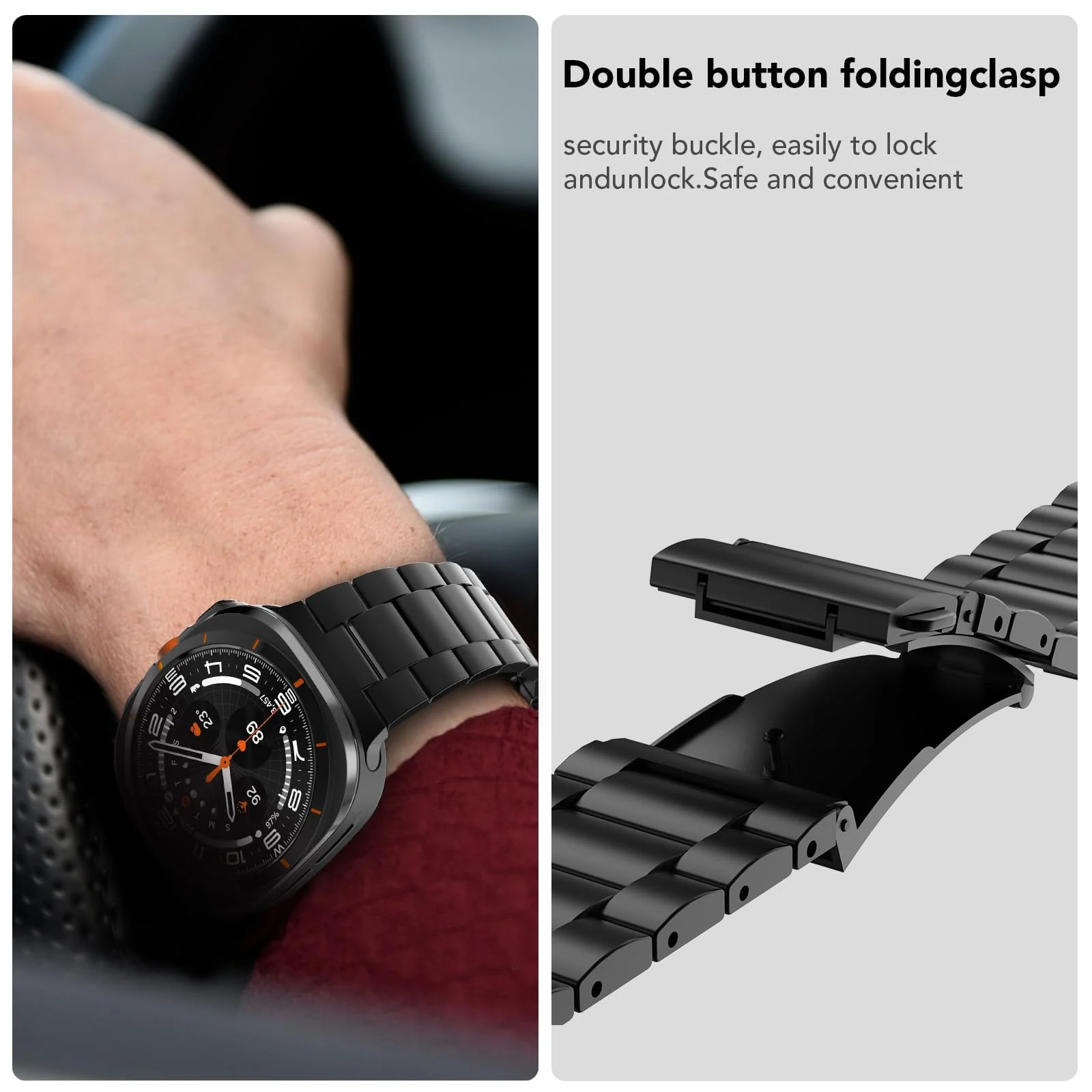 DL3 Mobilak Metal Straps Compatible with Samsung Galaxy Watch Ultra Strap 47mm, Stainless Steel Wristband Replacement Watch Strap Bands Accessories Bracelet for Galaxy Watch 7 Ultra - Black