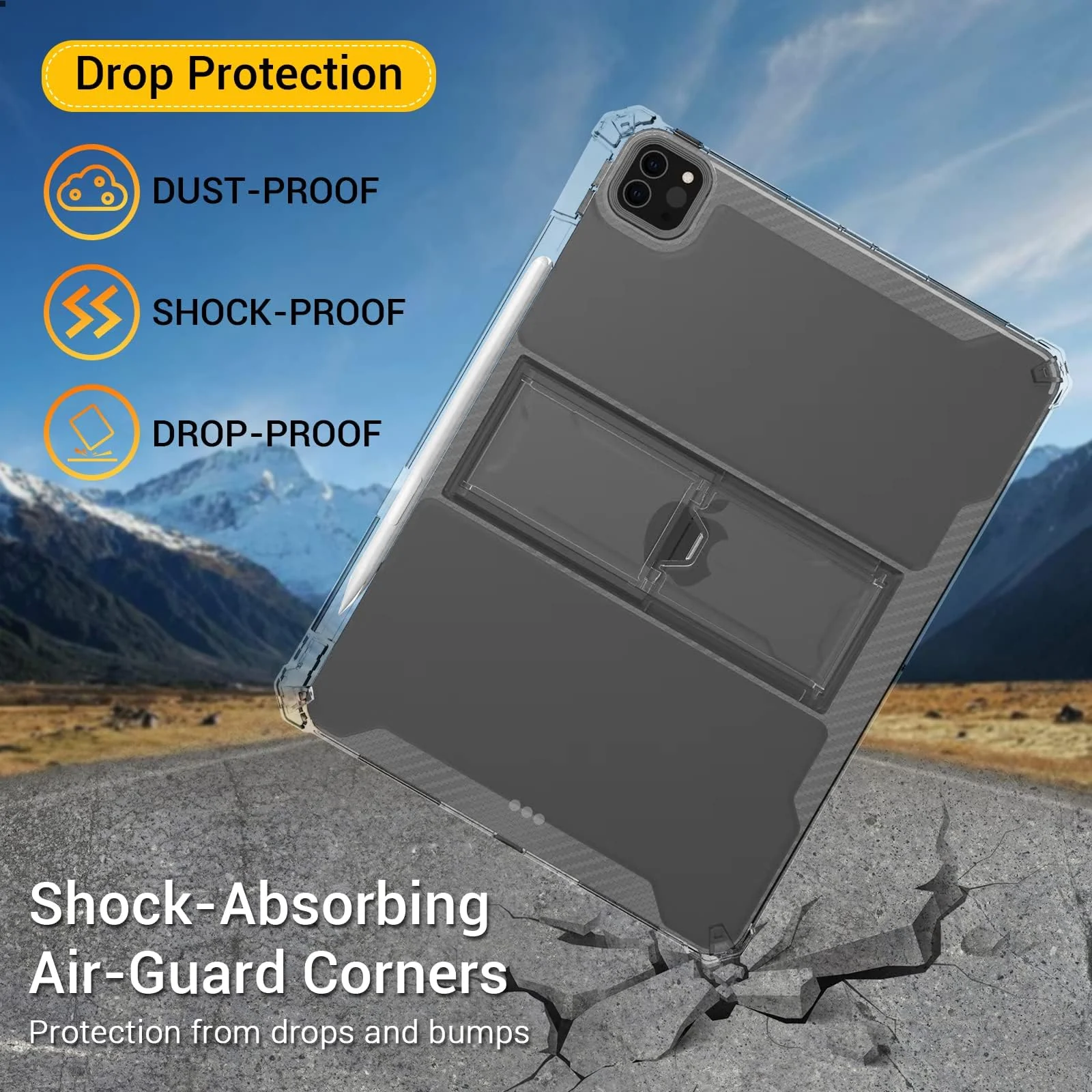 DL3 Mobilak Transparent Case for iPad Pro 11-Inch, 2022/2021/2020/2018 Model (4th/3rd/2nd/1st Generation) Shockproof, Slim Lightweight Anti-Yellowing Bumper, Kickstand Cover, with Pencil Holder - Clear