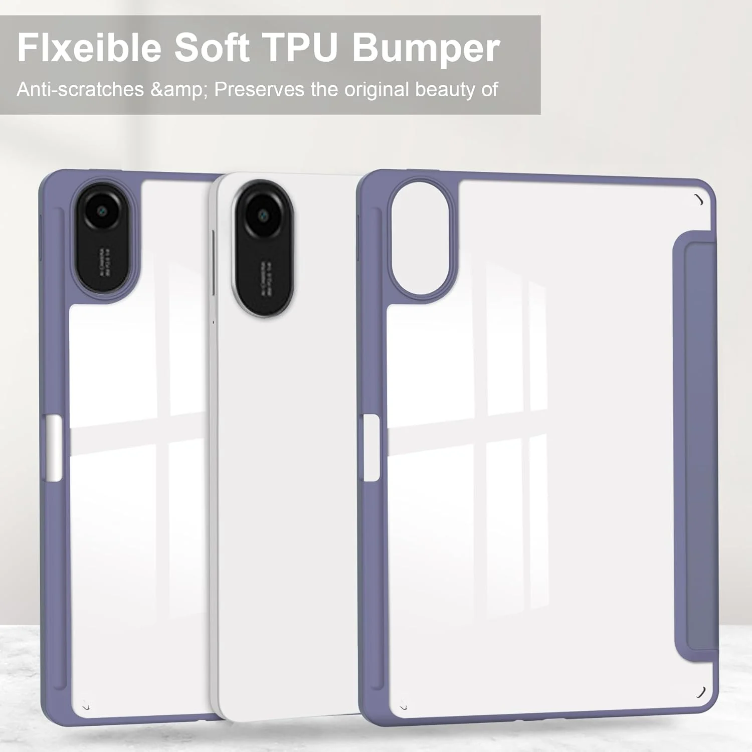 DL3 Mobilak Case for Xiaomi Redmi Pad 2 2025 11 inch with Built-in Pencil Holder, Clear Transparent PC Back, Shockproof Tri-Fold Stand Tablet Cover, Auto Wake/Sleep - Lavender