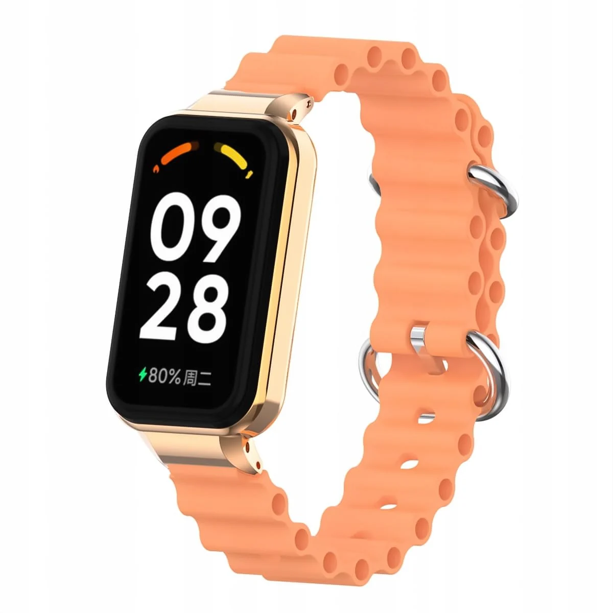DL3 Mobilak Ocean Strap Compatible with Xiaomi Redmi Band 2/Smart Band 8 Active, Adjustable Silicone Band with Metal Buckle and Frame for Women and Men - Orange