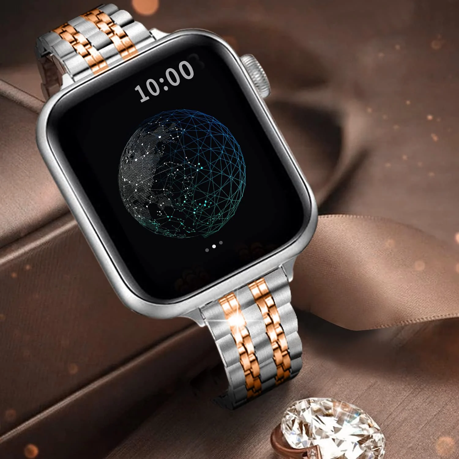 DL3 Mobilak Band For Apple Watch Ultra Band 49mm 45mm 44mm 42mm 41mm 40mm 38mm, Metal Stainless Steel Strap for Apple Watch Series 8 Ultra 7 6 5 4 3 2 1 Se (&, 42MM/44MM/45MM/49MM) - Silver & Rose Gold