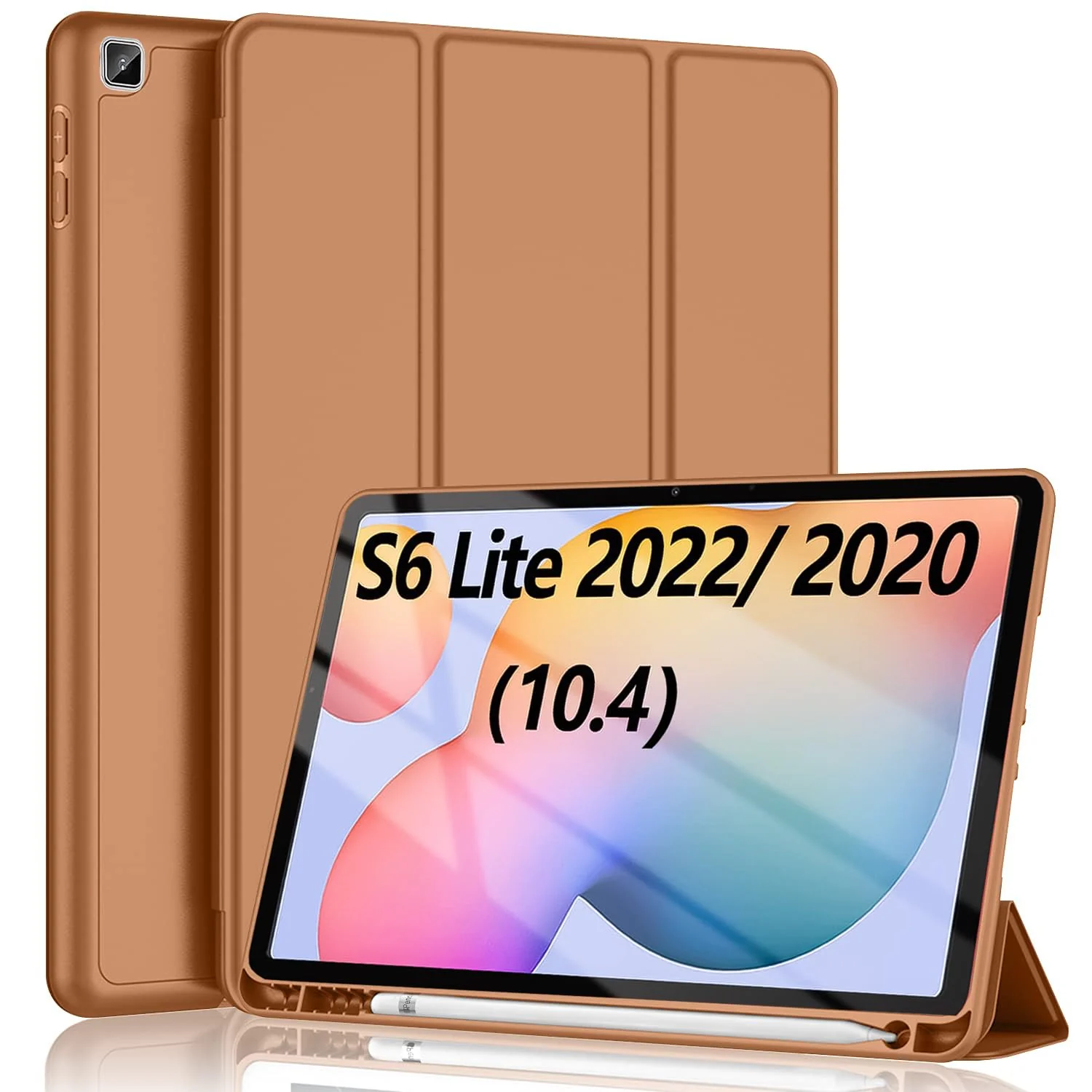 DL3 Mobilak Smart Case For Samsung Galaxy Tab S6 Lite 10.4 inch 2022 (SM-P613/P619) & 2020 (SM-P610/P615) with Pencil Holder, Soft TPU Smart Stand Back Cover Auto Wake/Sleep - Brown