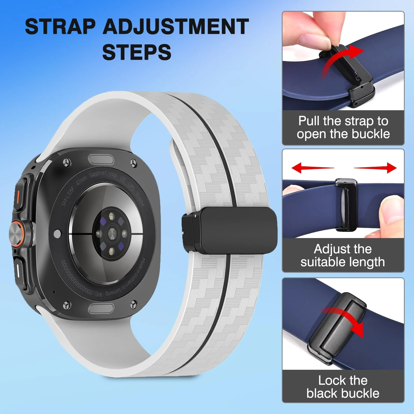 DL3 Mobilak Compatible for Samsung Galaxy Watch Ultra Band 47mm for Men Women, Soft Silicone Waterproof Sport Strap with Magnetic Clasp, Stylish Carbon Fiber Replacement Galaxy Watch 7 Ultra Bands - Grey Black