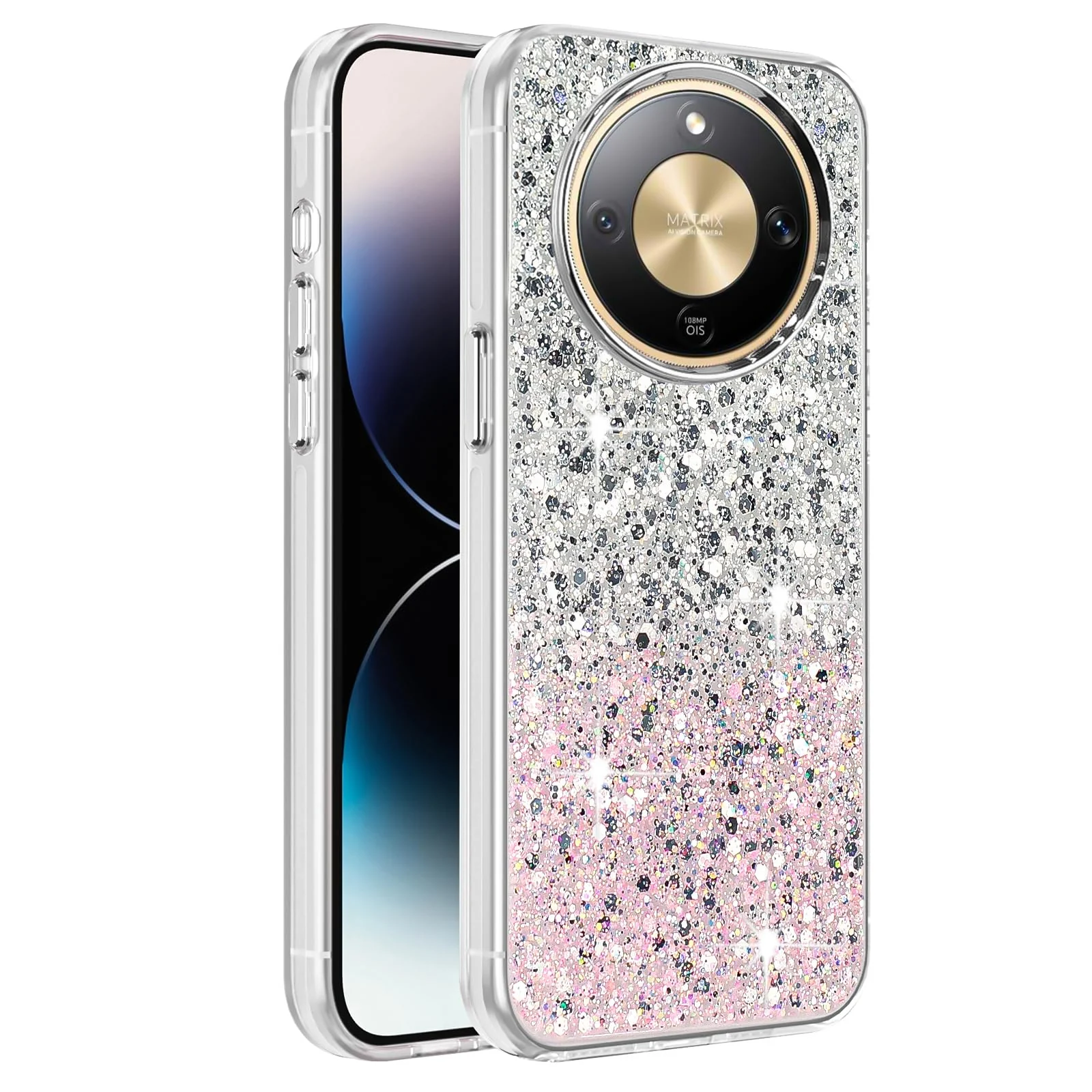 DL3 Mobilak Glitter Protective Case for Honor X9d, Supports wireless charging, Camera protection, Shock-absorbing protection - White Pink
