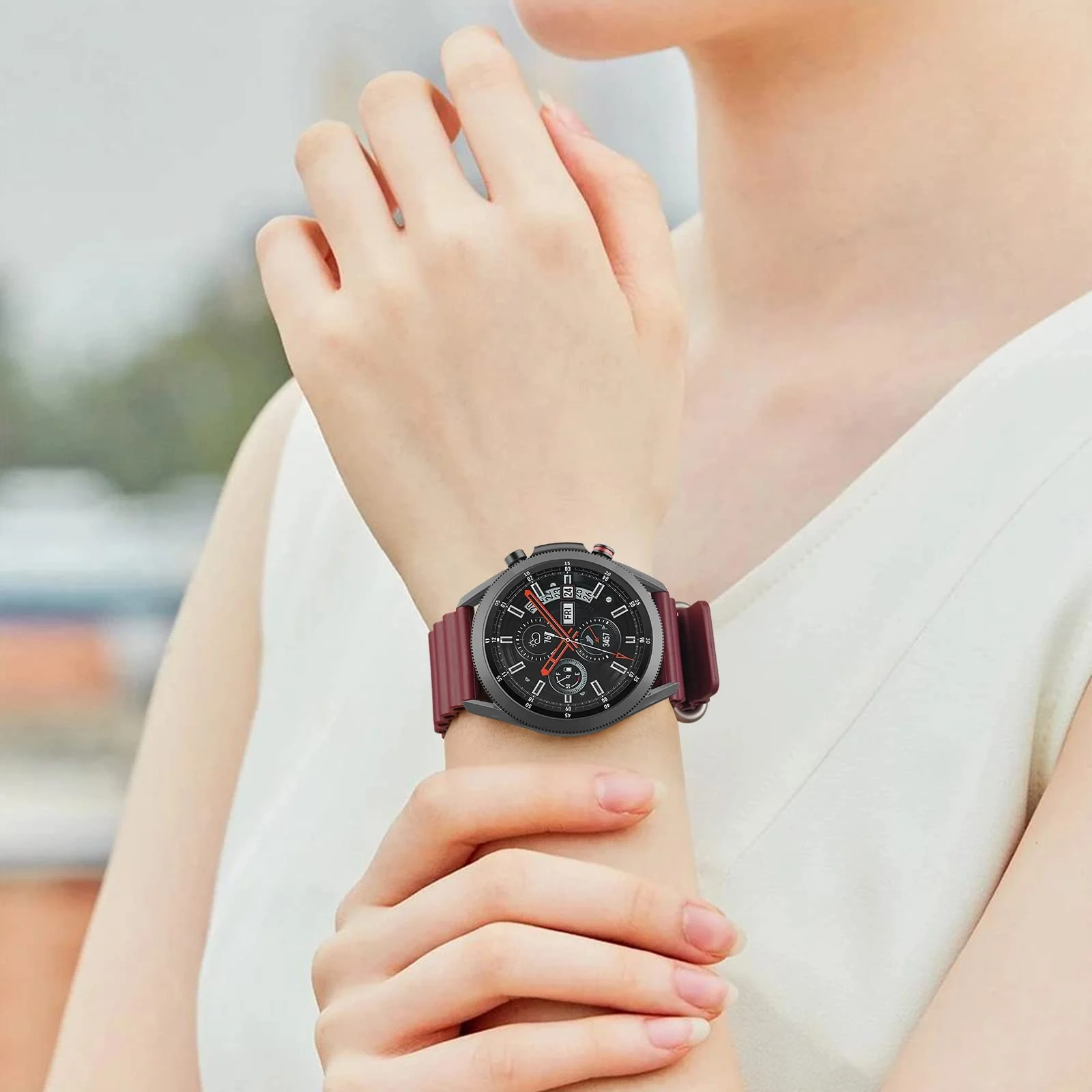 DL3 Mobilak Ocean Bands Silicone 20MM Strap For Samsung Galaxy Watch 7 6 5 4 40mm 44mm/5 Pro 45mm/S2 classic/active 2 40mm 44mm/Amazfi GTS 2/2e/GTS 3/3 Pro/GTS 4/GTS 2 Mini/3 Mini/4 Mini/Bip 3 Pro - Wine Red