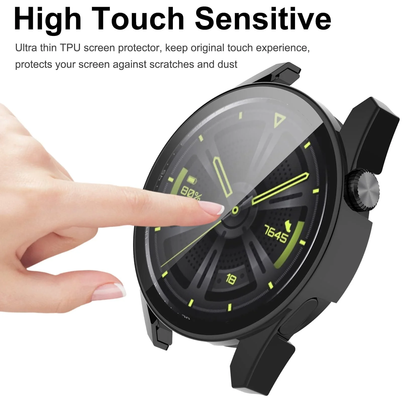 DL3 Mobilak Protective Case Compatible with Huawei Watch GT3 46mm 9H Hardness PC Case Bumper Full Slim Protective Cover with Tempered Glass For Huawei Watch GT 3 46mm - Black
