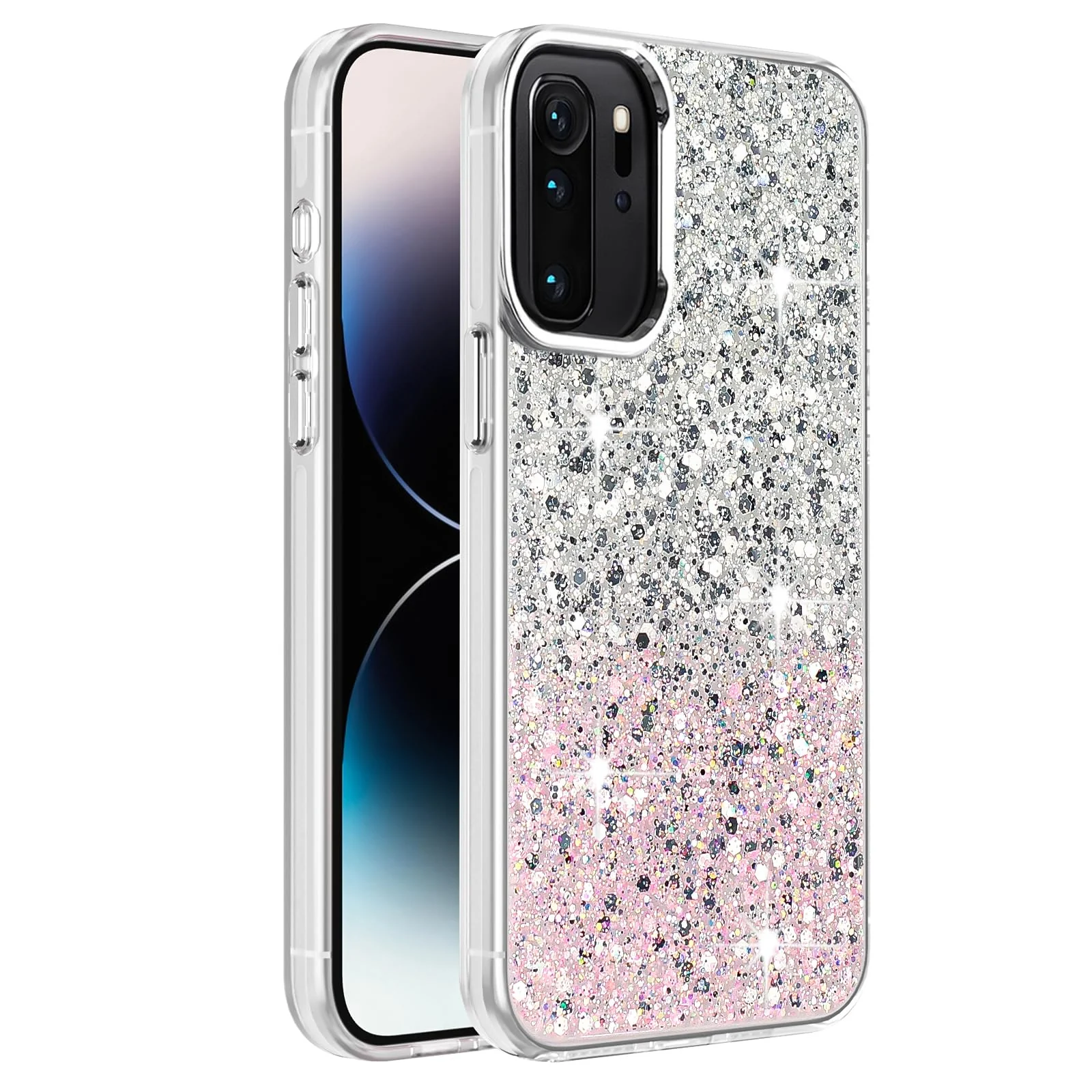 DL3 Mobilak Glitter Protective Case for Huawei P30 Pro, Supports wireless charging, Camera protection, Shock-absorbing protection - White Pink