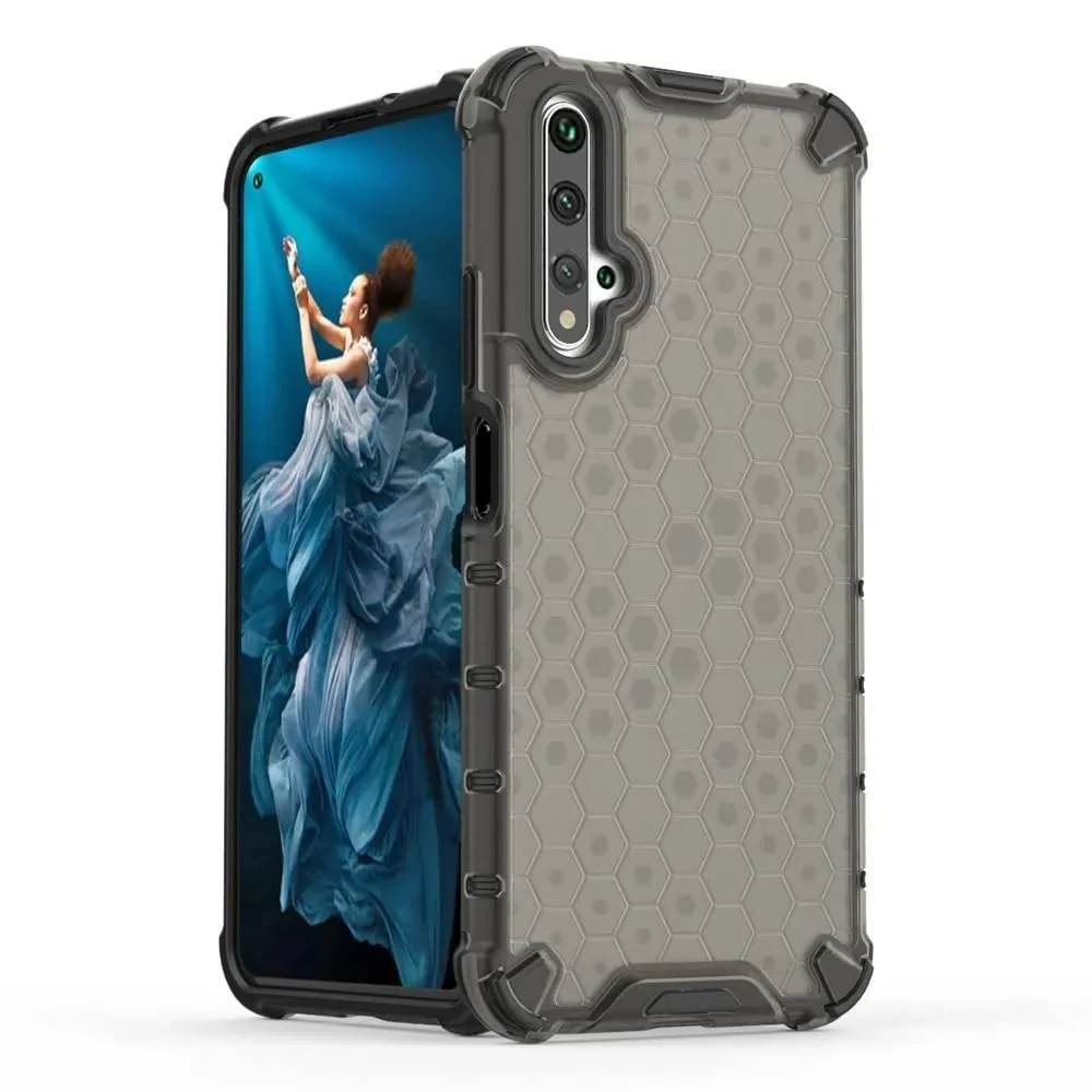 DL3 Mobilak Honeycomb Protective Case for Huawei Nova 5T / Honor 20, Shock-absorbing protection, Transparent design, Slim, lightweight profile - Black