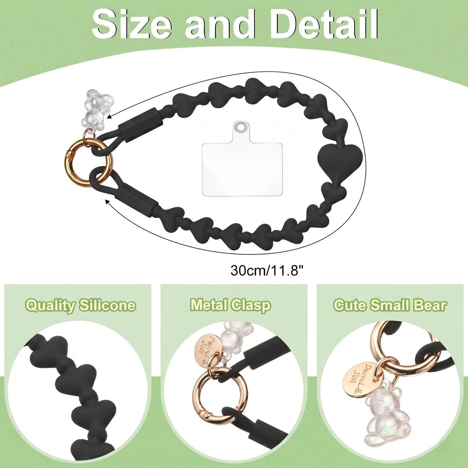DL3 Mobilak Silicone Crystal Lanyard, 30cm Phone Wrist Strap Lanyard Keychain Office Wrist Strap with Clasp and Bear for Women Phone ID Card, Keys Strap - Yellow/Pink