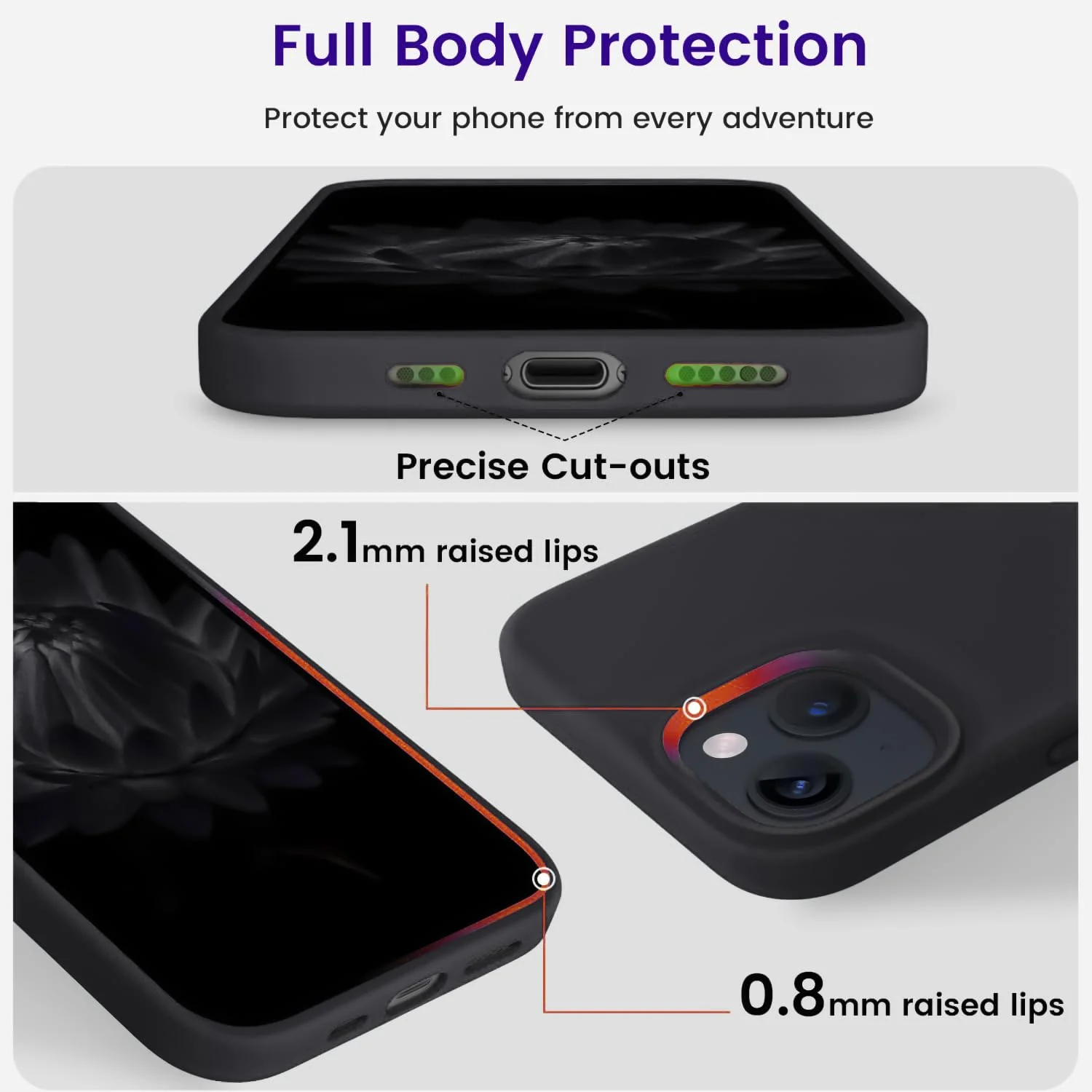 DL3 Mobilak Liquid Silicone Protective Case for iPhone 13 / iPhone 14 with Camera Protection and Microfiber Lining - Dark Gray 2