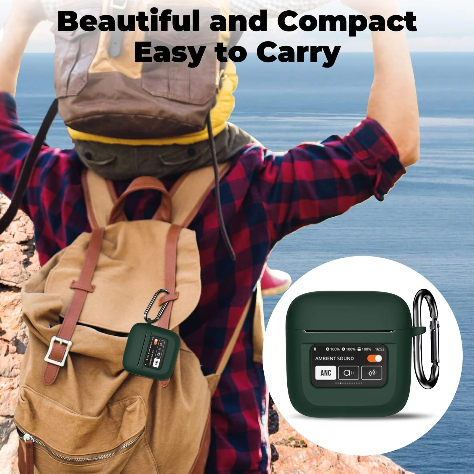DL3 Mobilak Case for JBL Tour Pro 2 Earbuds Case Cover, [LCD Touch Screen Visible] [Anti-Lost Keychain] Soft Silicone Protective Skin Case for JBL Tour Pro 2 Charging Case with Carabiner - Green
