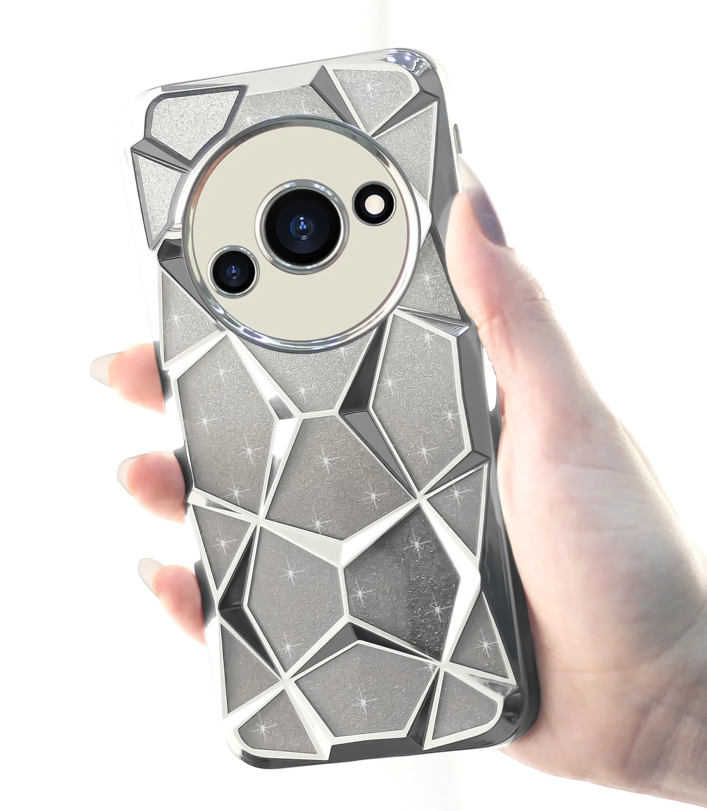 DL3 Mobilak Compatible with Xiaomi Redmi A3 / Redmi A3x Case Plating Bling Gradient Glitter Clear Cover Soft TPU Silicone Cute Camera Protection Shockproof Back for Women Girls Case - Silver