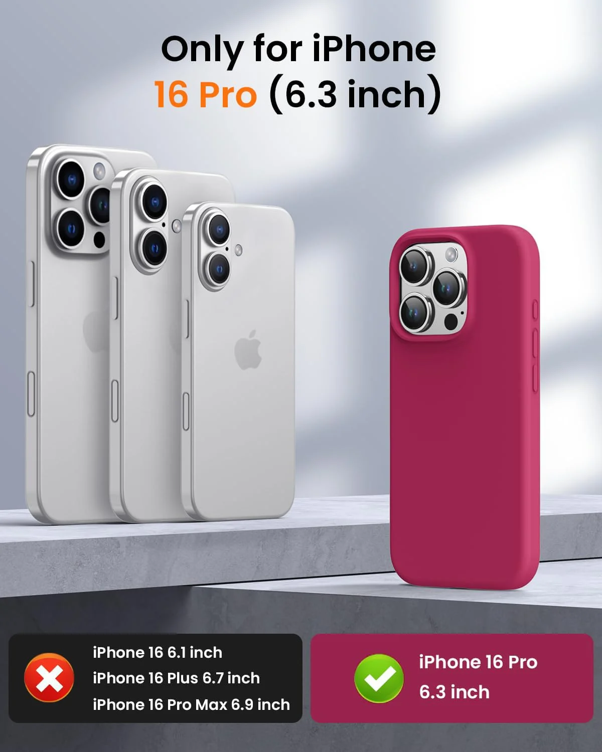 DL3 Mobilak Liquid Silicone Case for iPhone 16 Pro Max 6.9-inch, Supports wireless charging, Shock-absorbing protection, Scratch-resistant surface - Rose Red