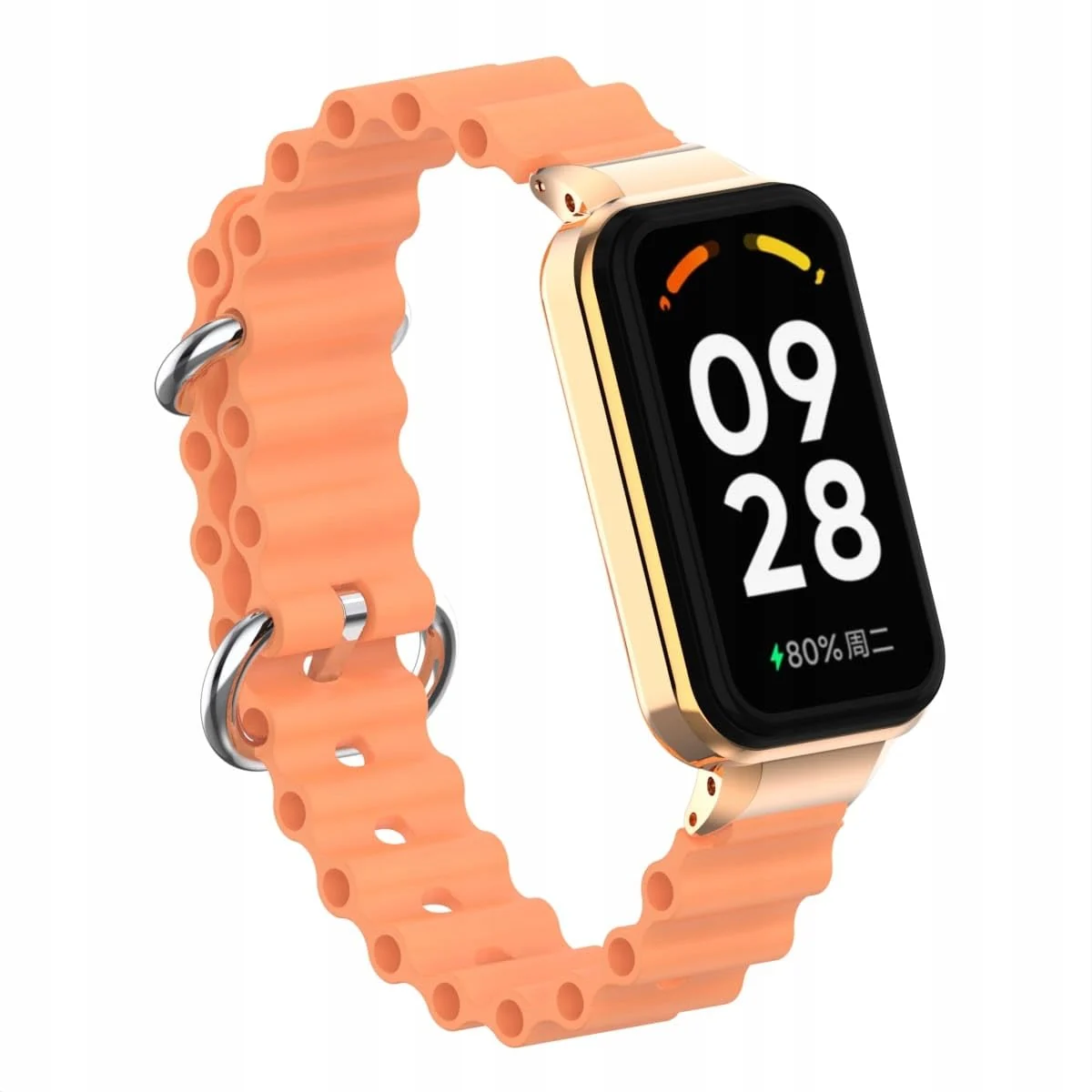 DL3 Mobilak Ocean Strap Compatible with Xiaomi Redmi Band 2/Smart Band 8 Active, Adjustable Silicone Band with Metal Buckle and Frame for Women and Men - Orange