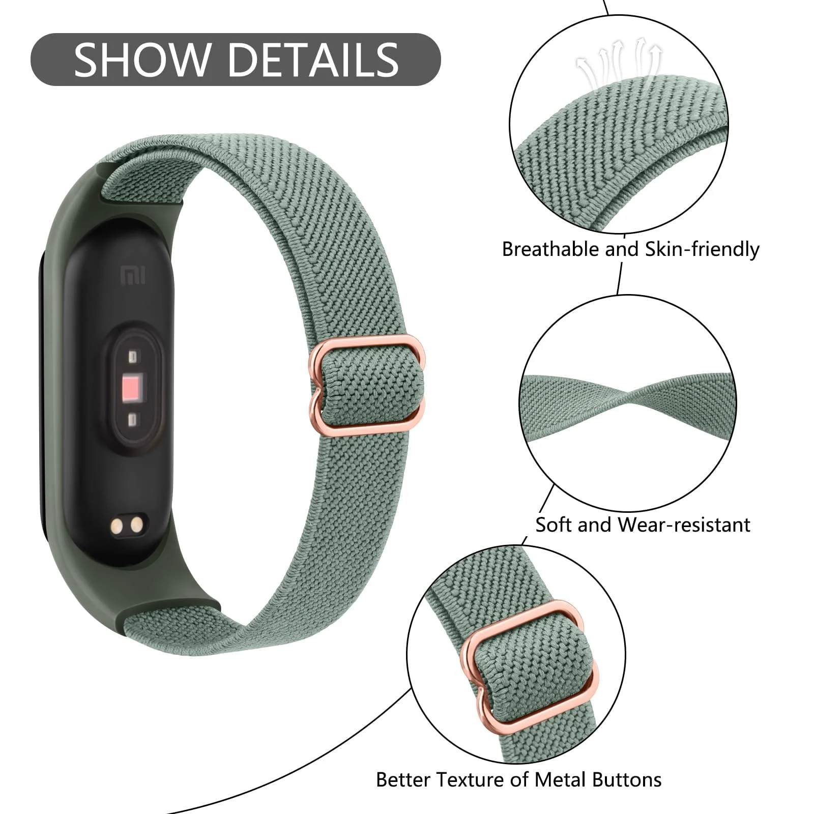 DL3 Mobilak Nylon Loop Stretchy Strap for Xiaomi Mi Band 7/Mi Band 6/Mi Band 5/Mi Band 4/Mi Band 3, Adjustable Elastic Sport Band for Mi Band 7 6 5 4 3, Strap Smart Watch Accessories - Green