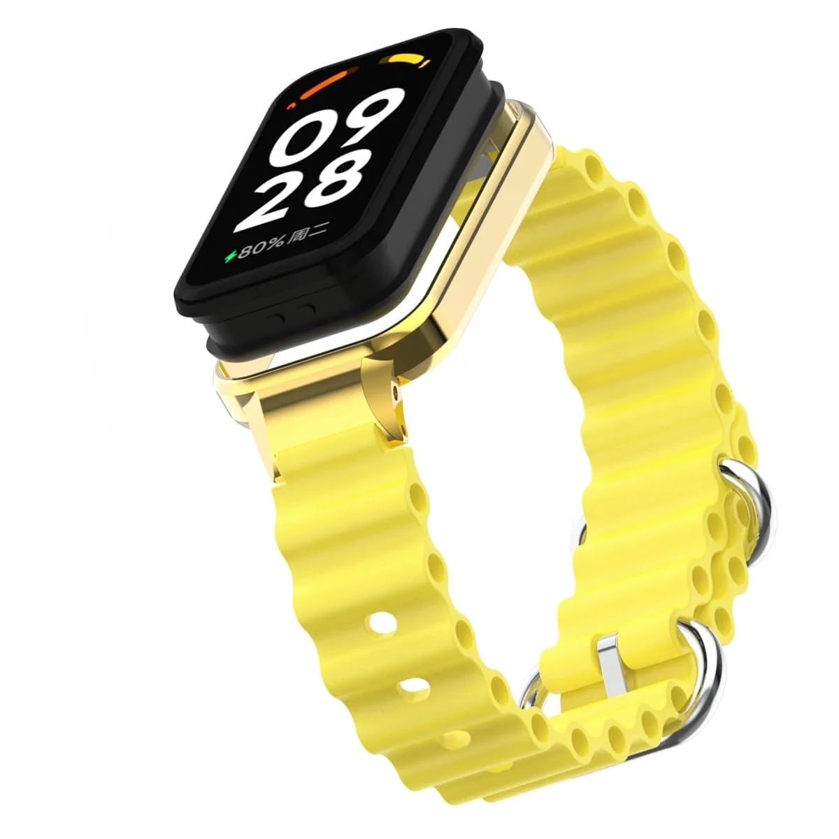 DL3 Mobilak Ocean Strap Compatible with Xiaomi Redmi Band 2/Smart Band 8 Active, Adjustable Silicone Band with Metal Buckle and Frame for Women and Men - Yellow