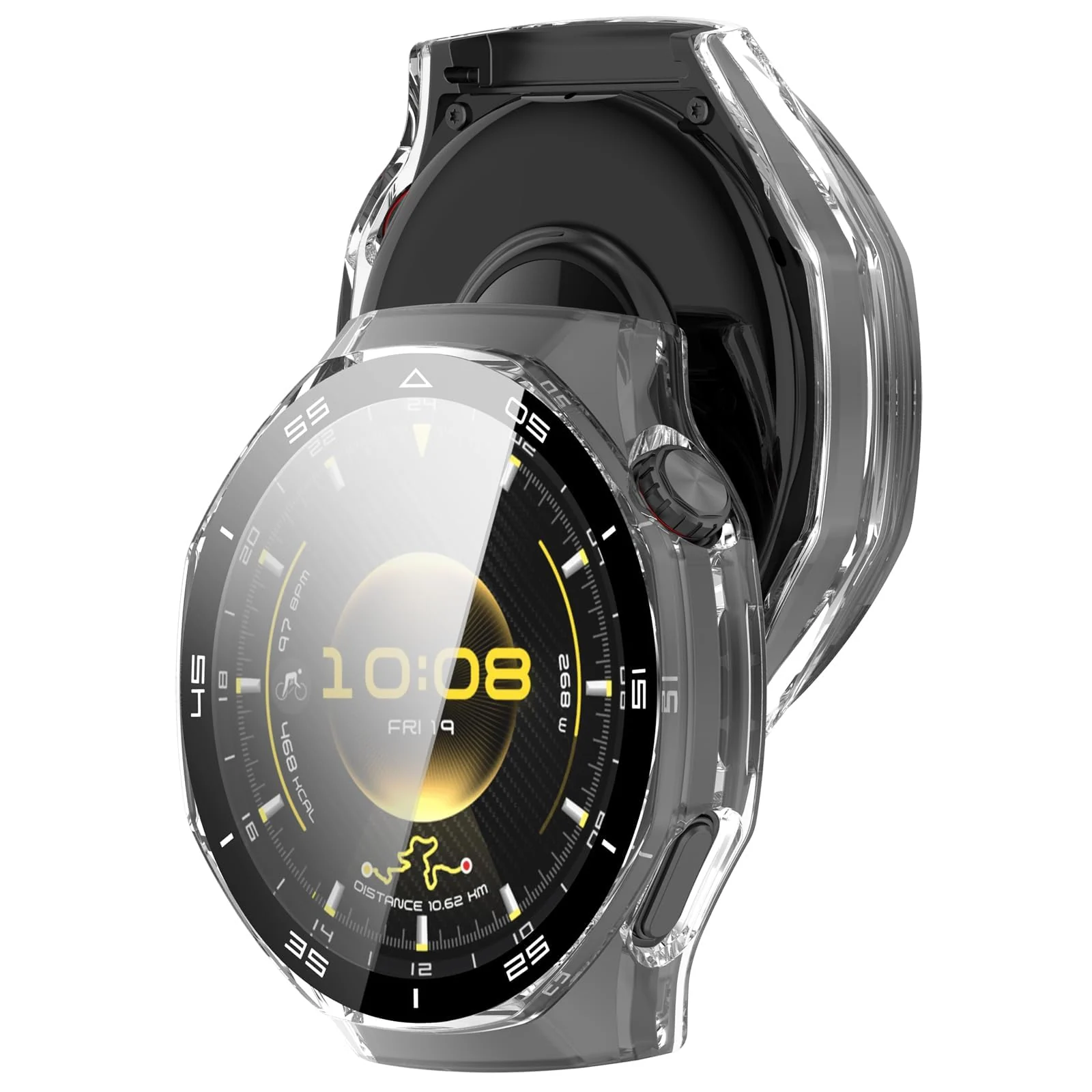 DL3 Mobilak Protective Case for Huawei Watch GT 6 Pro 46mm, Hard PC Bumper Cover with Built-in Tempered Glass Screen Protector Shell Cover Full Coverage with Scale for GT6 Pro 46 mm - Clear