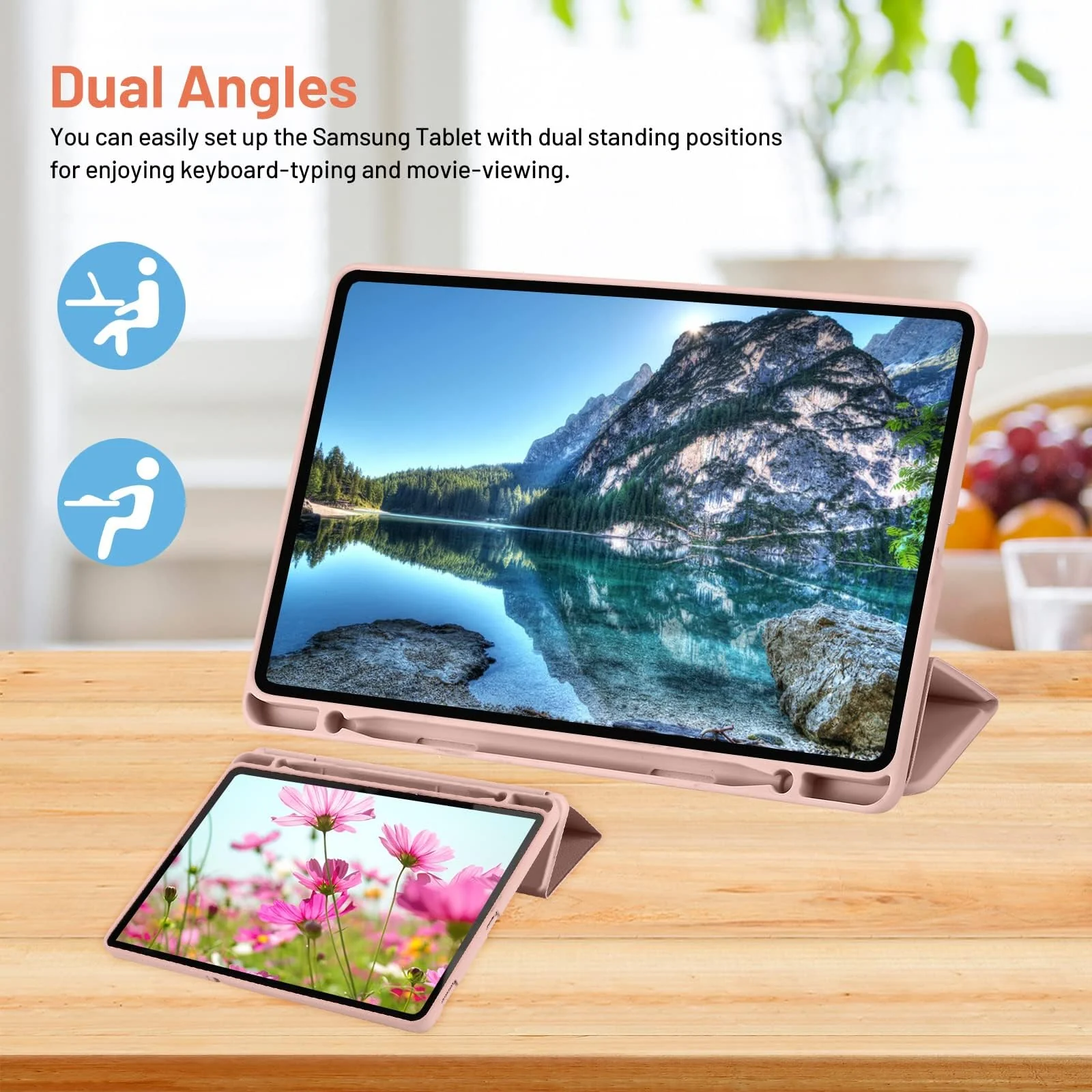 DL3 Mobilak Smart Case For Samsung Galaxy Tab S6 Lite 10.4 inch 2022 (SM-P613/P619) & 2020 (SM-P610/P615) with Pencil Holder, Soft TPU Smart Stand Back Cover Auto Wake/Sleep - Pink Sand