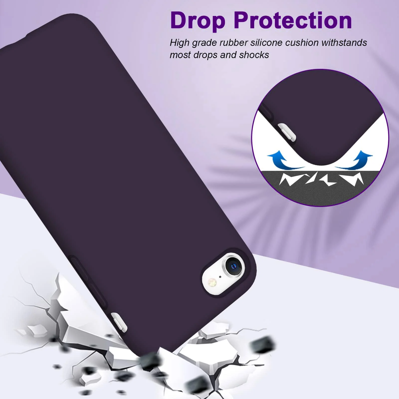 DL3 Mobilak Liquid Silicone Protective Case for iPhone SE 2022, SE 2020, iPhone 7, iPhone 8 with Camera Protection and Microfiber Lining - Elderberry